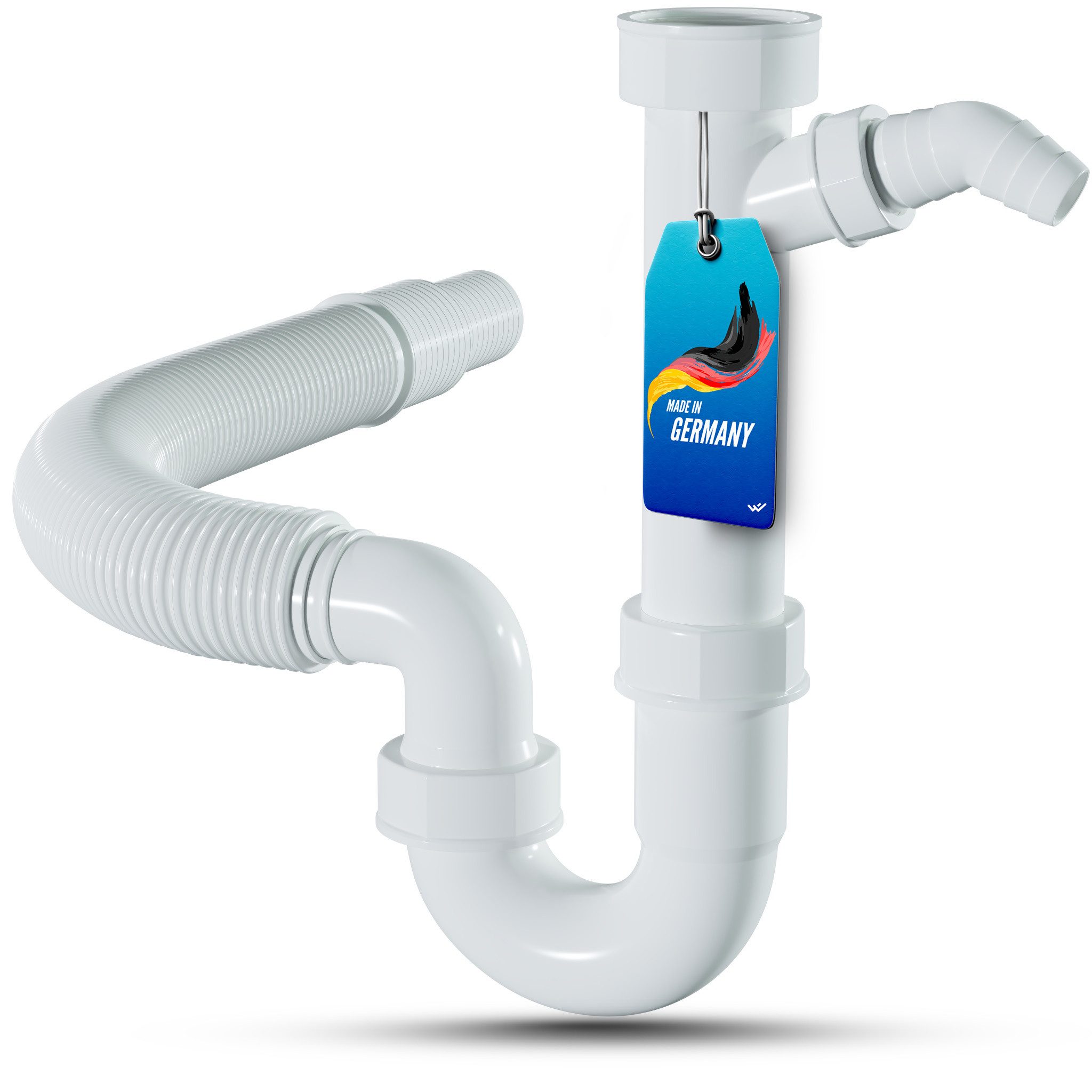 Lobenswerk Siphon Röhrensiphon für Küchenspüle, mit flexiblem Ablaufschlauch, 100% Wasserdicht