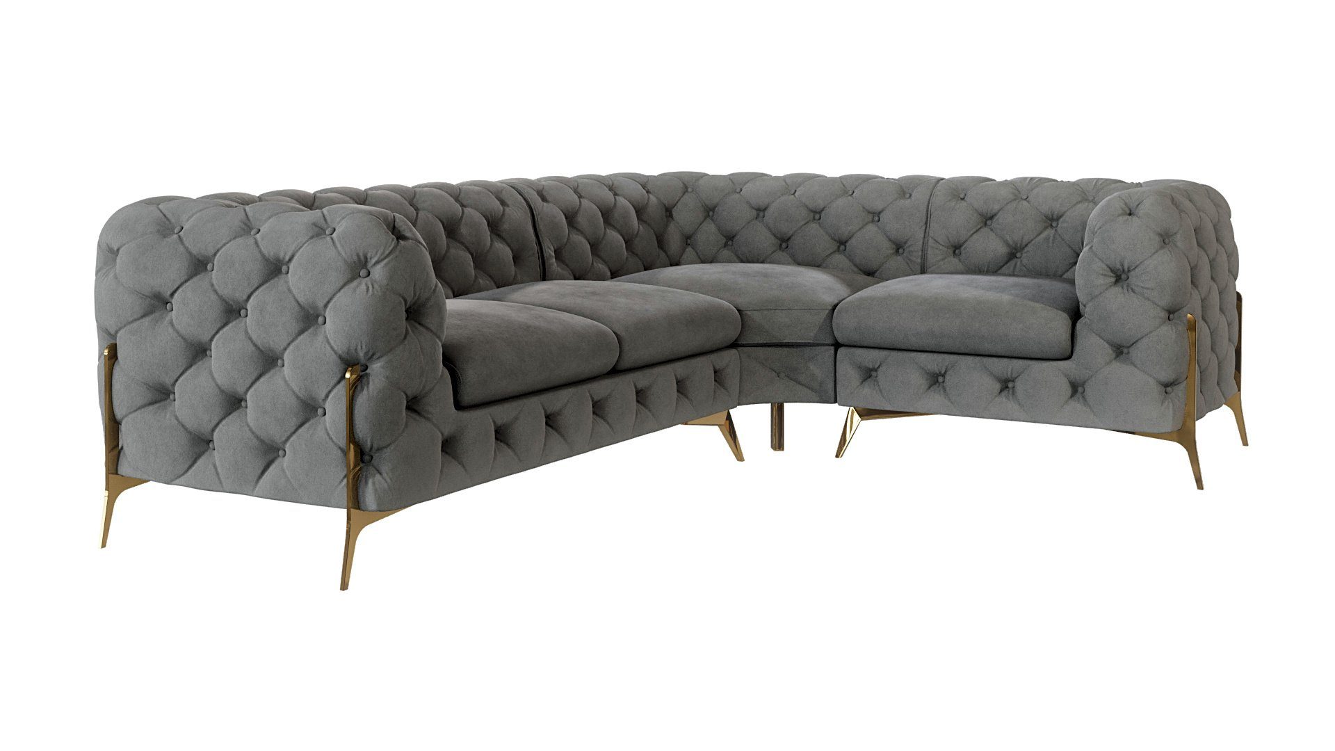 S-Style Möbel Ecksofa Chesterfield Ashley mit Goldene Metall Füßen, Die Eckeinheit kann entweder rechts- oder linkshändig sein, mit Wellenfederung Grau | Ecksofas