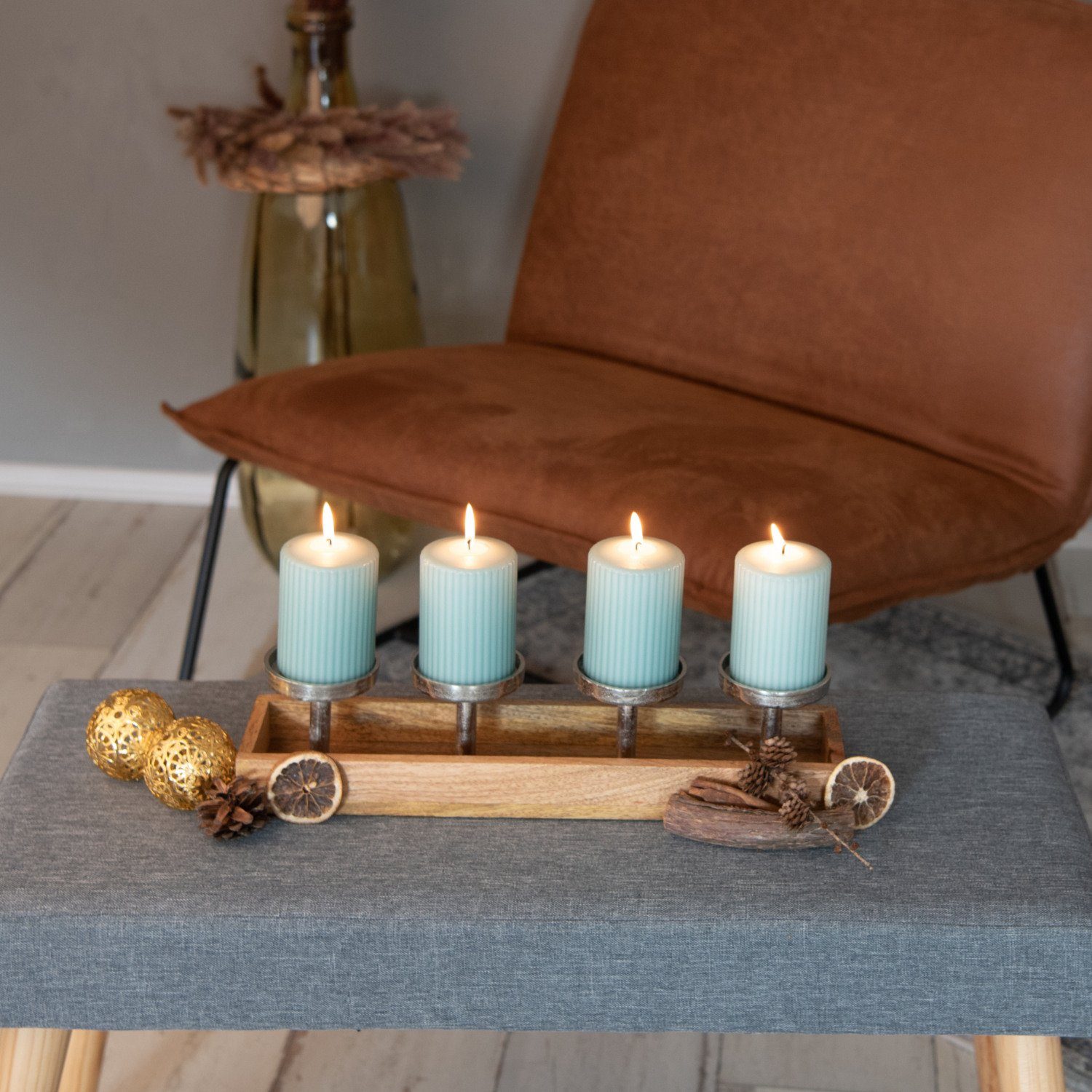 Kamelio Adventskranz Holz Advent Kerzenhalter länglich modern Kerzenständer Weihnachtsdeko