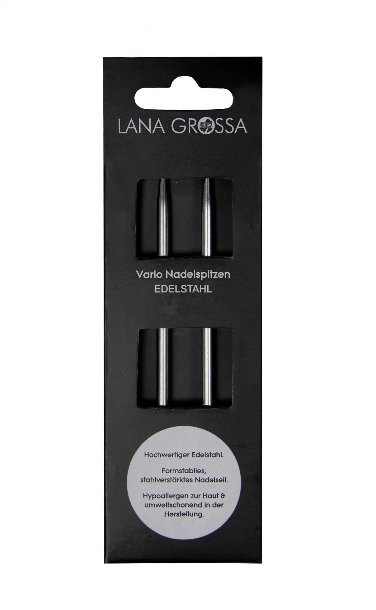 LANA GROSSA Rundstricknadeln Vario Nadelspitzen EDELSTAHL lang, austauschbare Nadelspitze in den Stärken 3,00 bis 6,00 mm, Vario Nadelspitzen LANG, Edelstahl, lang, 3,00-6,00 mm