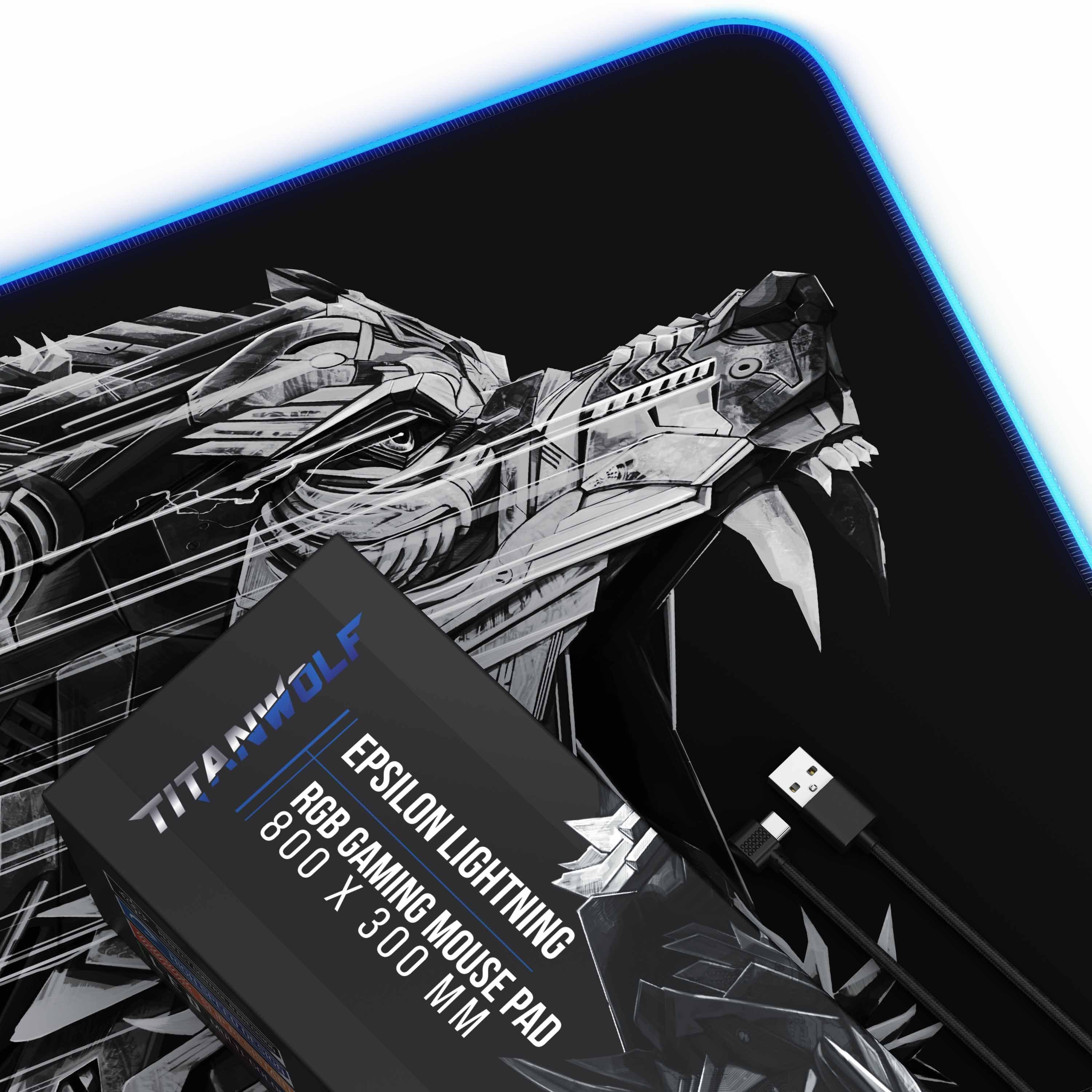 Titanwolf Gaming Mauspad RGB Mousepad 800 x 300 x 3 mm, LED Multi Color XL Tischunterlage, rutschfest, abwaschbar, Geschwindigkeit & Präzision, Epsilon