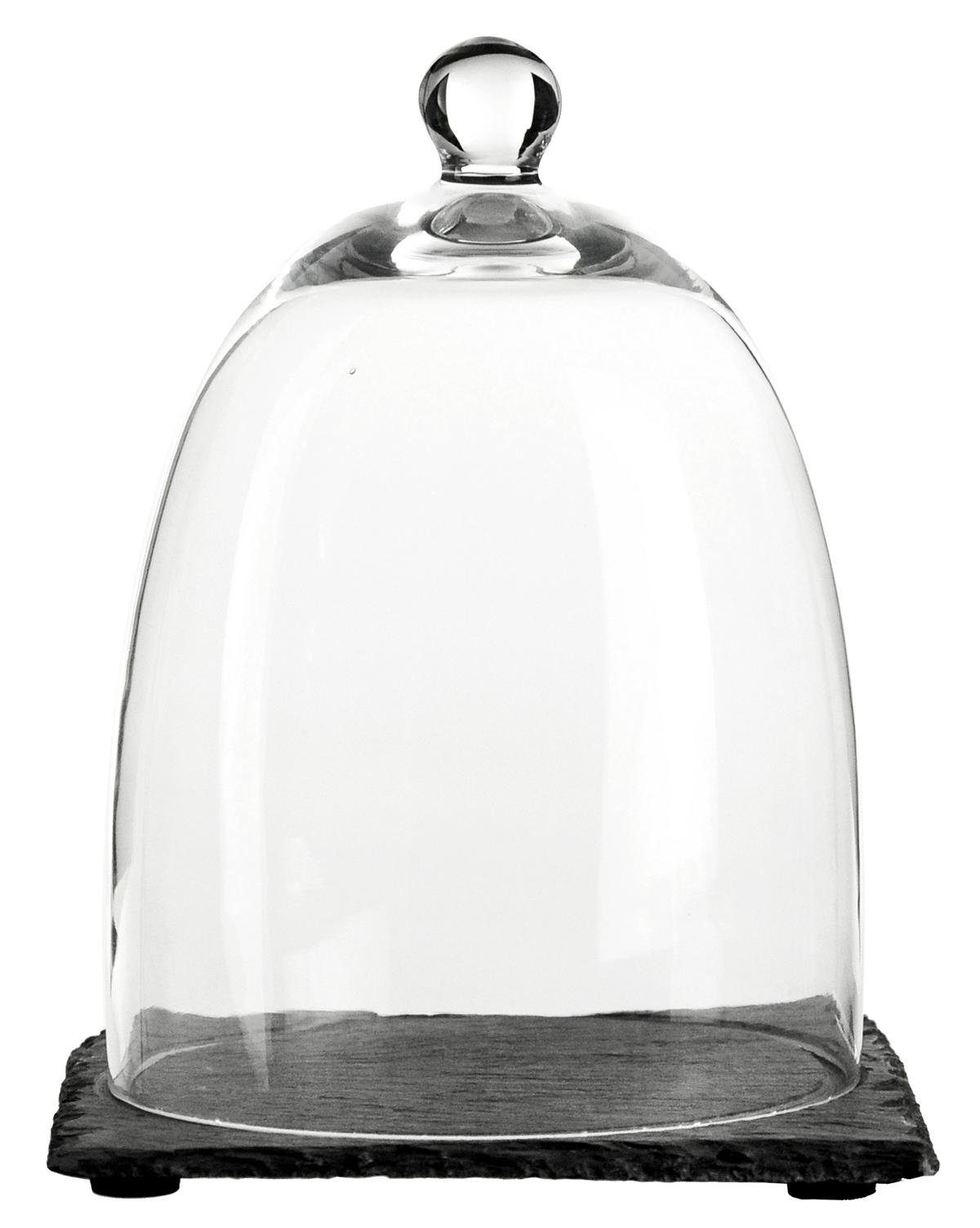 Glasdom Glashaube Glocke Haube Tortenglocke Glaskuppel Schieferplatte auf Glasglocke Sendez 15x20cm