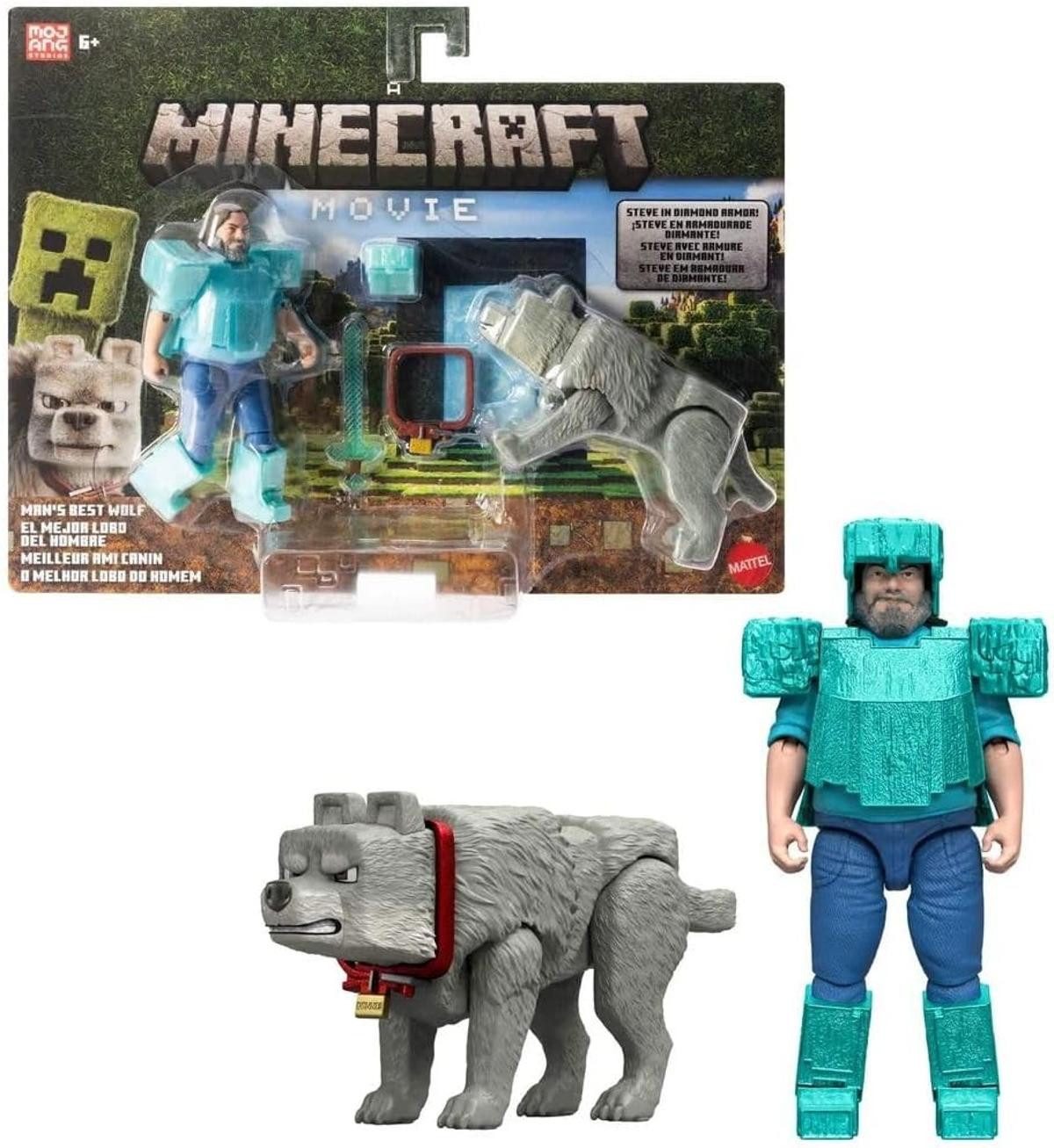 Mattel® Sammelfigur Minecraft JFR71 Movie Core Scale Steve + Wolf Actionfiguren Set=2 St.
