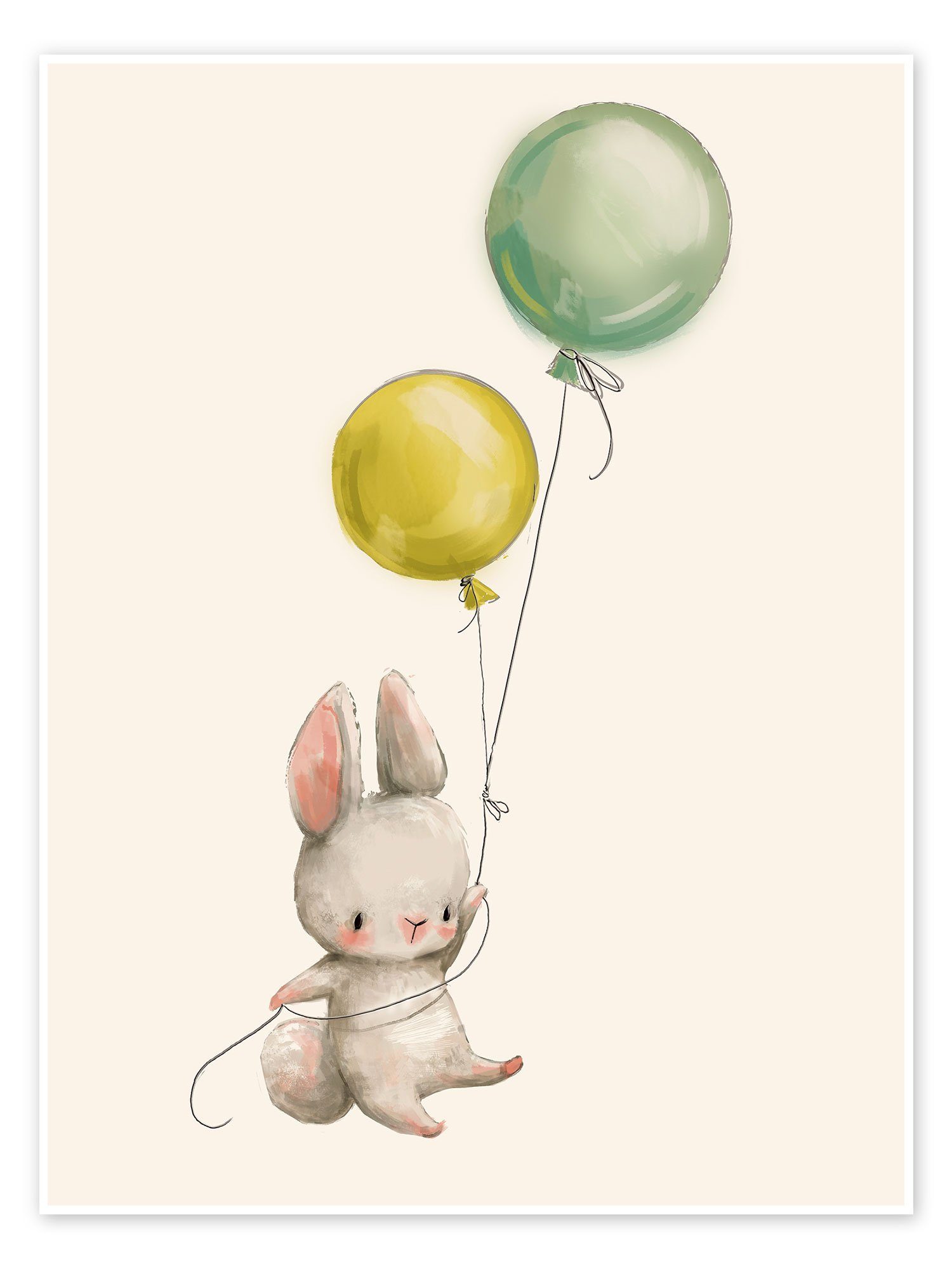 Posterlounge Poster Eve Farb, Häschen mit Ballons, Kinderzimmer Kindermotive
