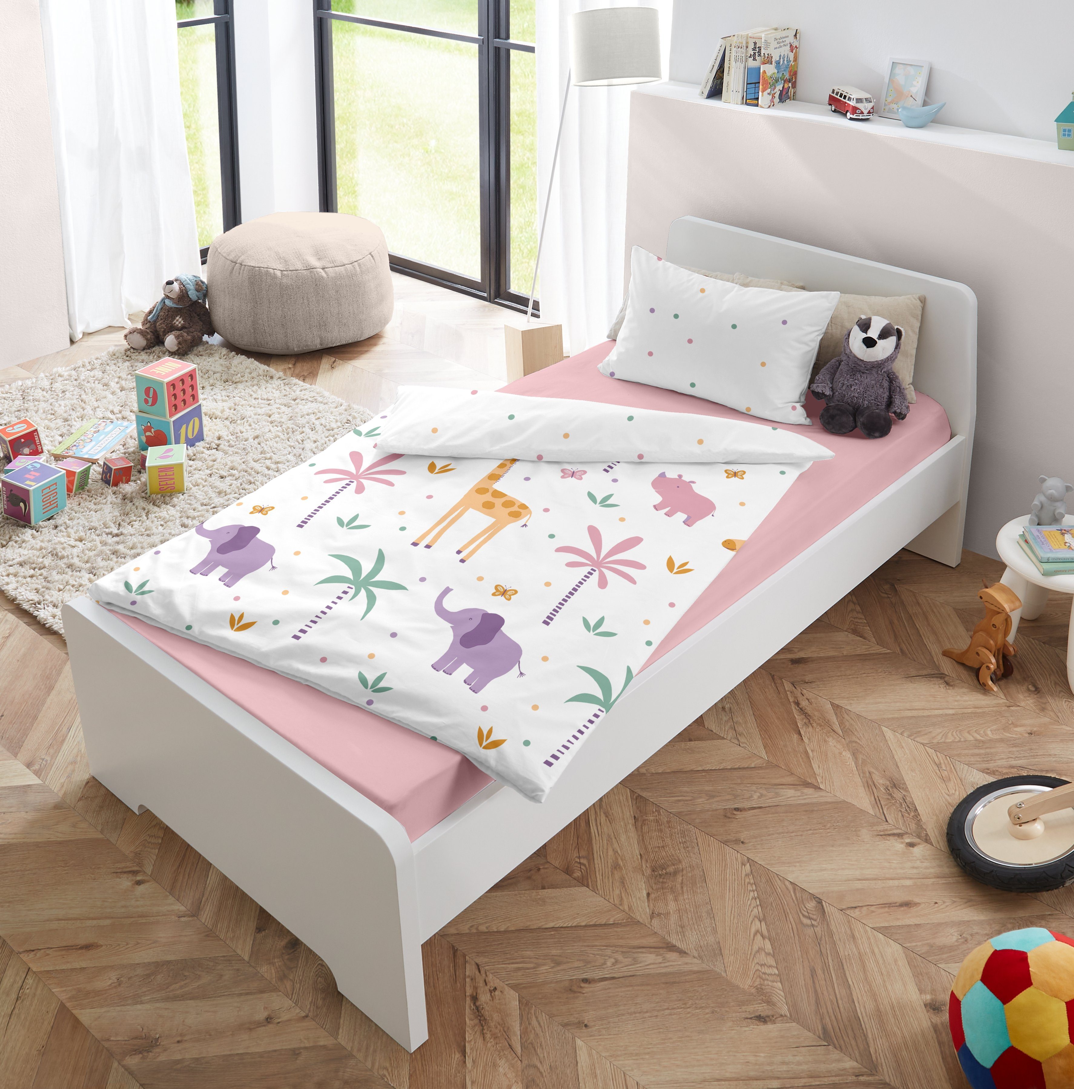 soma Babybettwäsche Renforcé Baby Wende-Bettwäsche 100x135 cm – Safari weiß günstig online kaufen