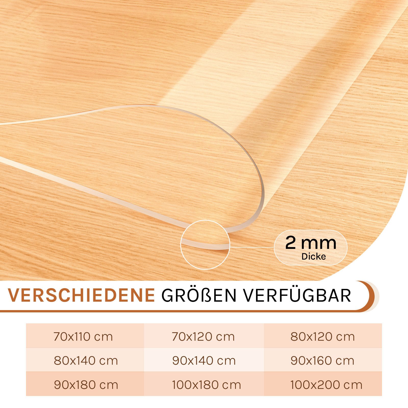 Woltu Tischdecke (1-tlg), 2 mm Tischschutz transparent für Tisch aus PVC, wasserdichten