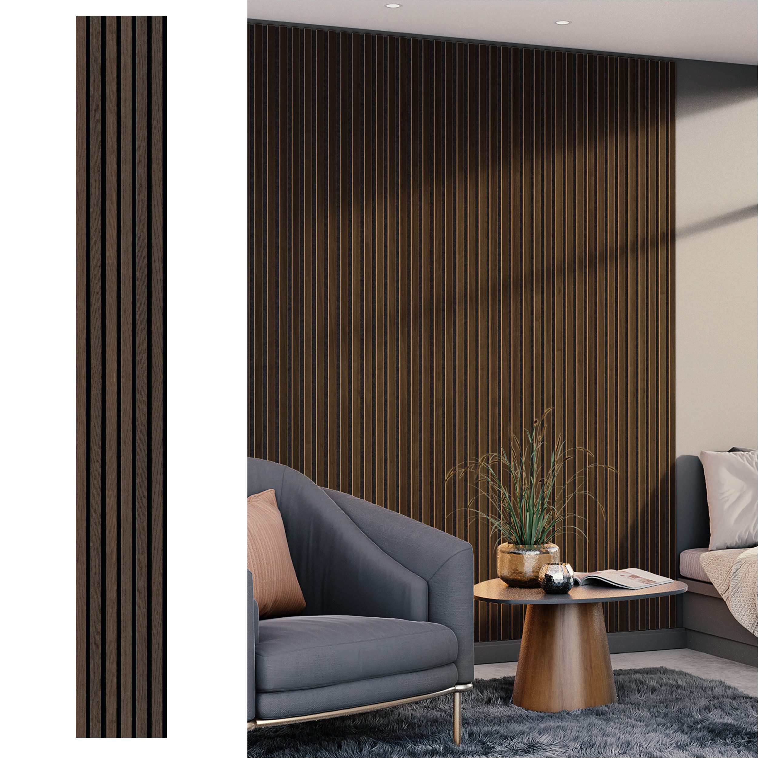 acous Wandpaneel Akustikpaneel Comfort FSC® Eiche Premium Echtholzfurnier, BxL: 30,00x250,00 cm, 0,75 qm, (Packung, Versandkostenfreie Lieferung) 6 Echtholz-Dekoleisten mit schwarzem 4 mm Filz-Akustikträger