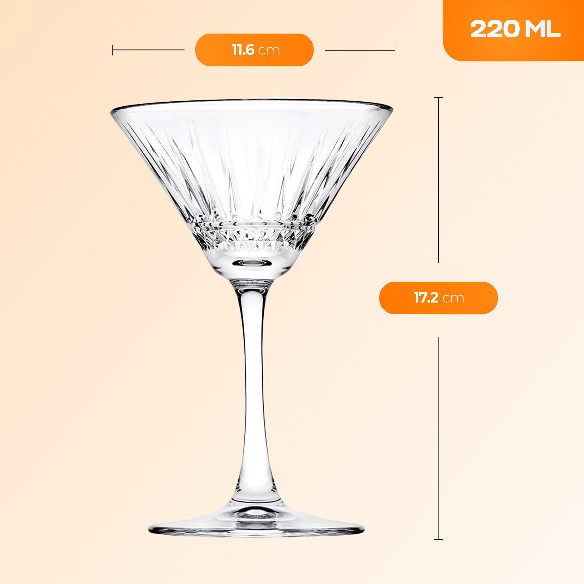 Pasabahce Gläser-Set Elysia Martiniglas, 6-tlg., Glas, Ideal für Cocktails, Martinis, 4er Set - 220 ml