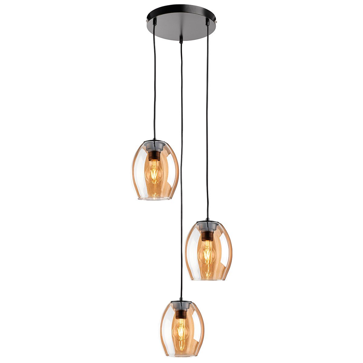 MeLiTec LED Pendelleuchte Amberglas, flammig, warmweiß, zeitlos klassisch, Pendel, 3 ja, modern, DP30, Glas
