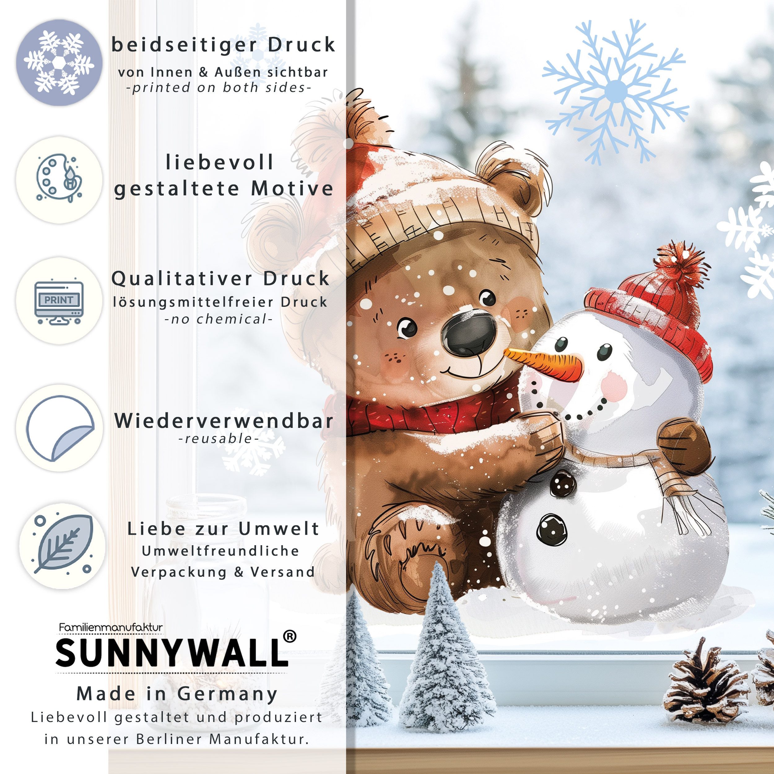 Sunnywall Fensterdekoration Kinderzimmer Fensterbild Winter, beidseitigger Druck, statisch haftend – Bild 5 von 5