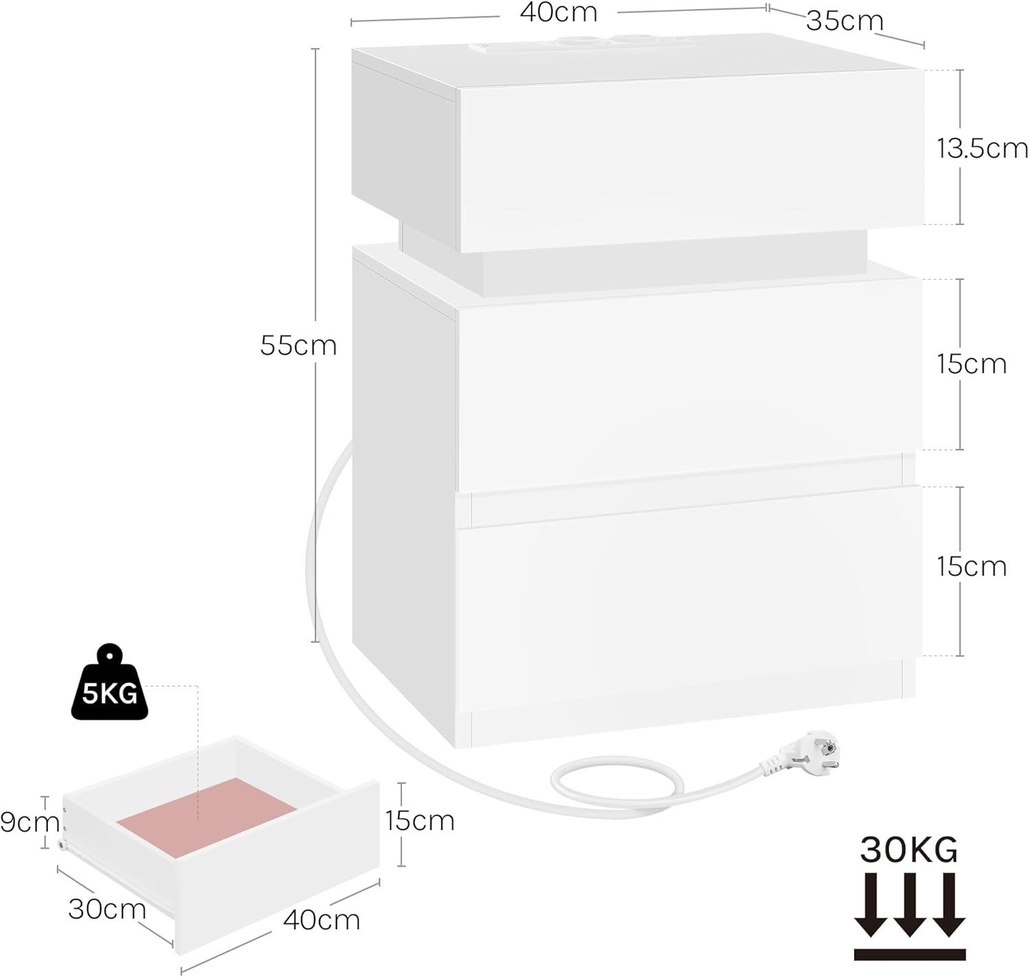 Woltu Nachttisch (1-St), Nachtschrank mit integrierter Steckdosenleiste, weiß