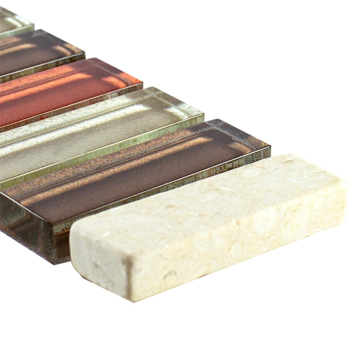 Mosafil Mosaikfliesen Glas Naturstein Bordüre Lawton Cream Bronze, Naturstein-Glas-Marmor 30.000x4.800, bronze-cream, Verlegefertig auf ein Netz geklebt - Wasserfest