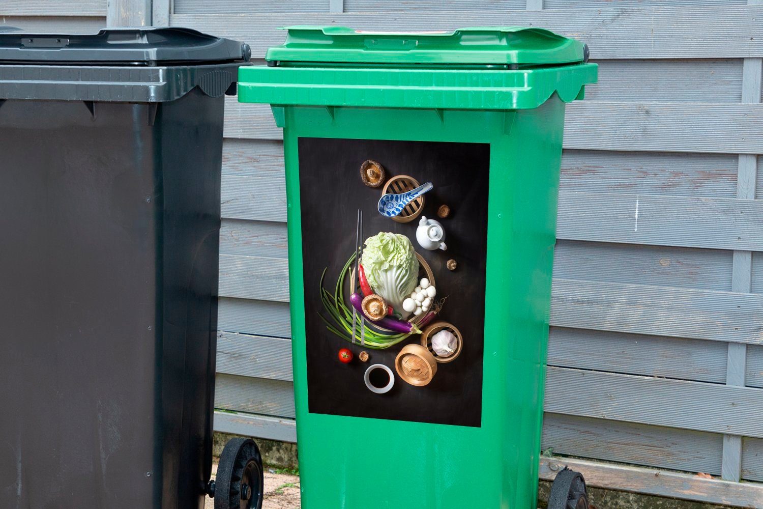 Gemüse Besteck - Abfalbehälter Container, MuchoWow Sticker, Mülltonne, Küchenutensilien - Wandsticker Mülleimer-aufkleber, St), (1