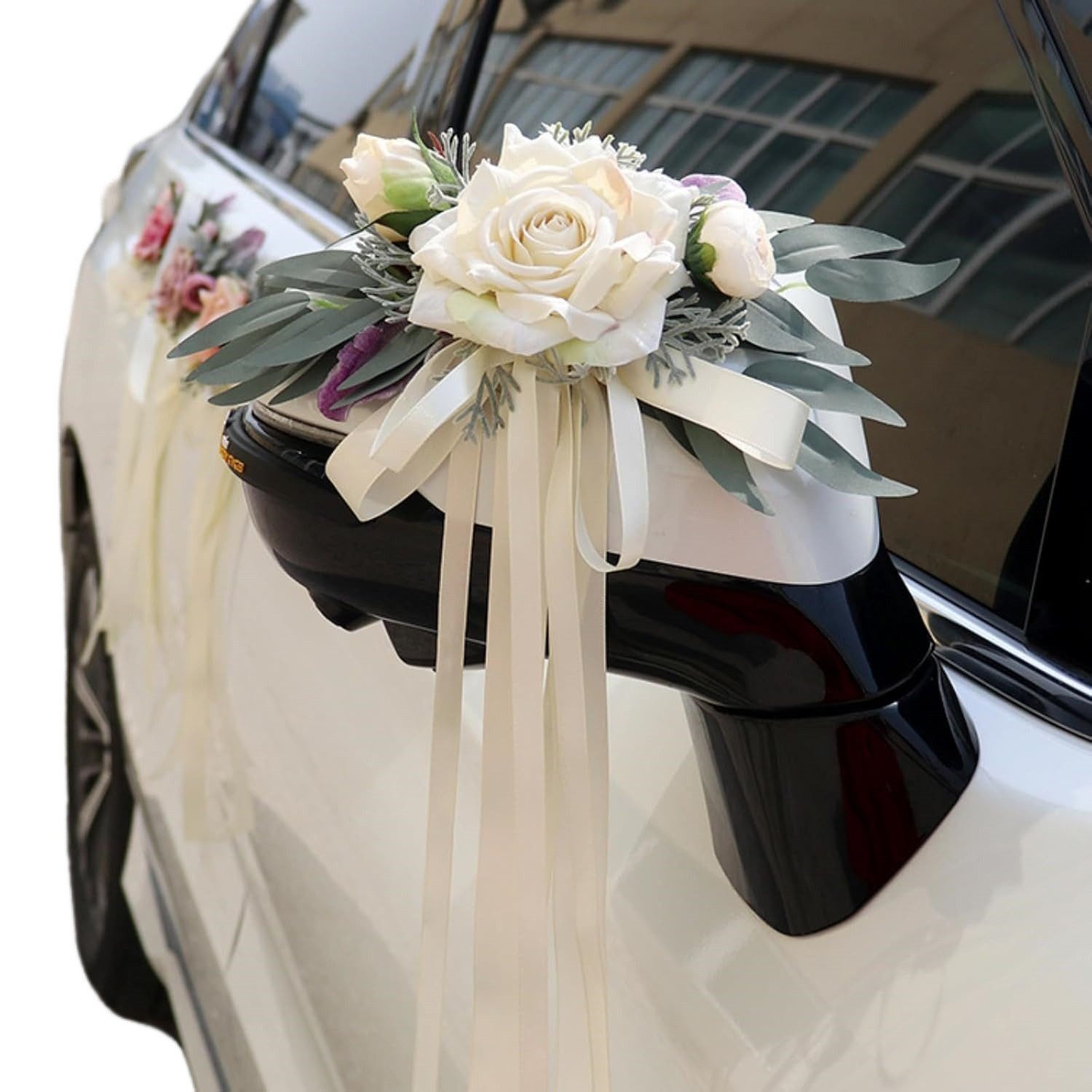 Kunstblume 2 Stück Hochzeit Autoschmuck,Vintage Hochzeits Künstliche Blume, Coonoor, für Auto Rückspiegel