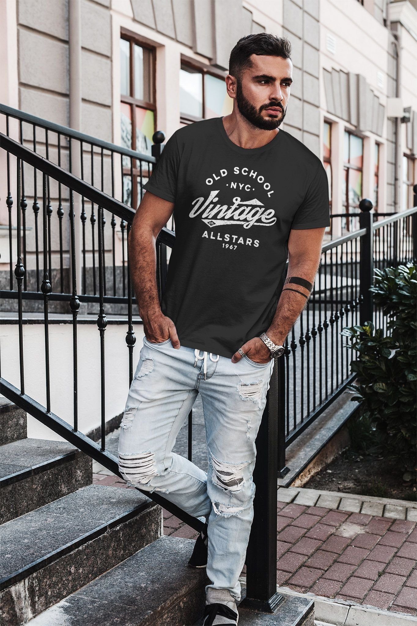 Neverless Print-Shirt Neverless® Herren mit Style Fashion College Print Schriftzug Streetstyle Allstars Oldschool T-Shirt Vintage schwarz