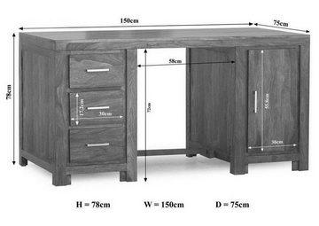 Massivmoebel24 Schreibtisch Schreibtisch Sheesham 150x75x78 life honey lackiert METRO LIFE #119