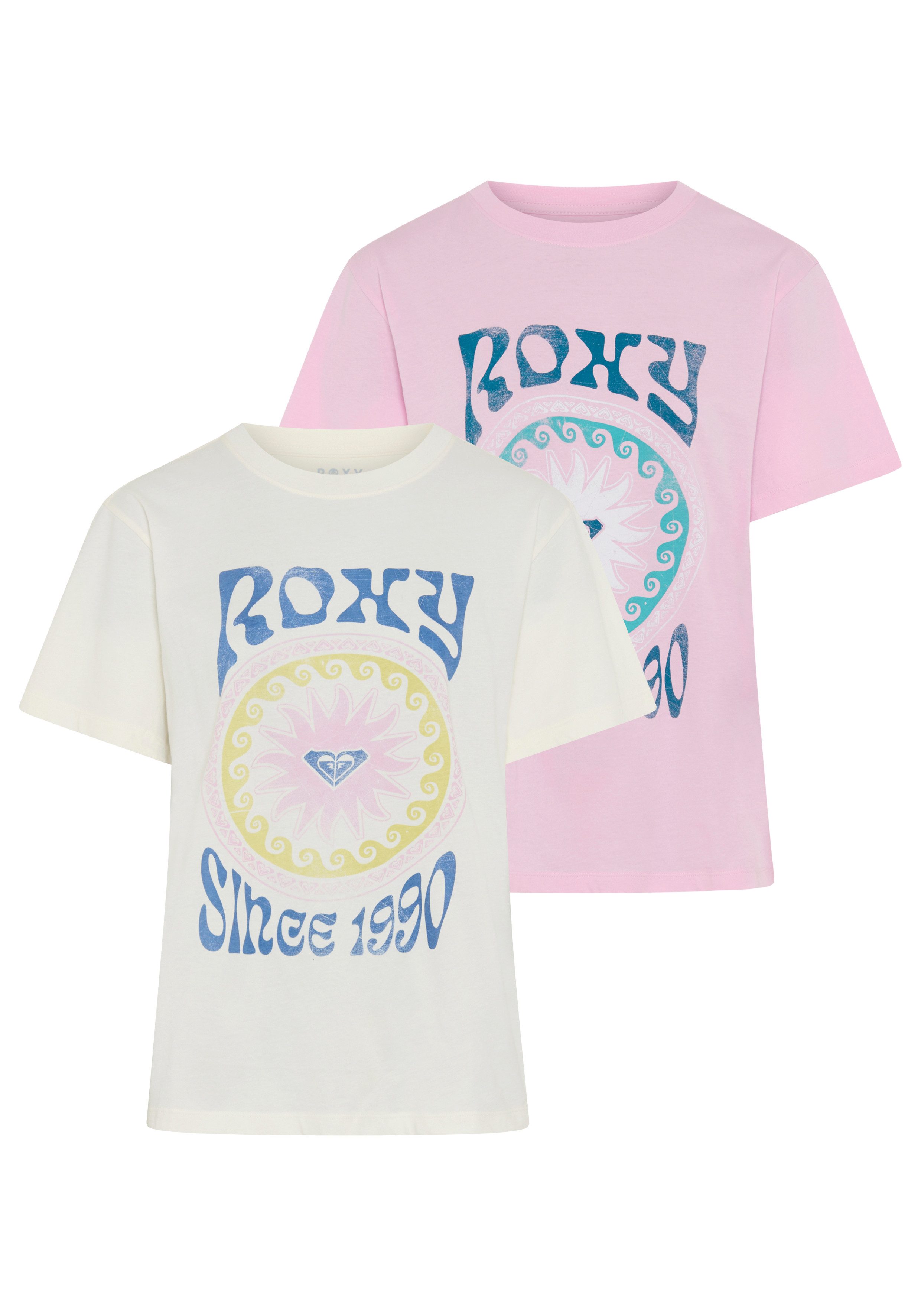 Roxy T-Shirt O HANGLOOSE BALI WAVE (2-tlg) Kurzarm, mit Rundhalsausschnitt, aus Baumwolle