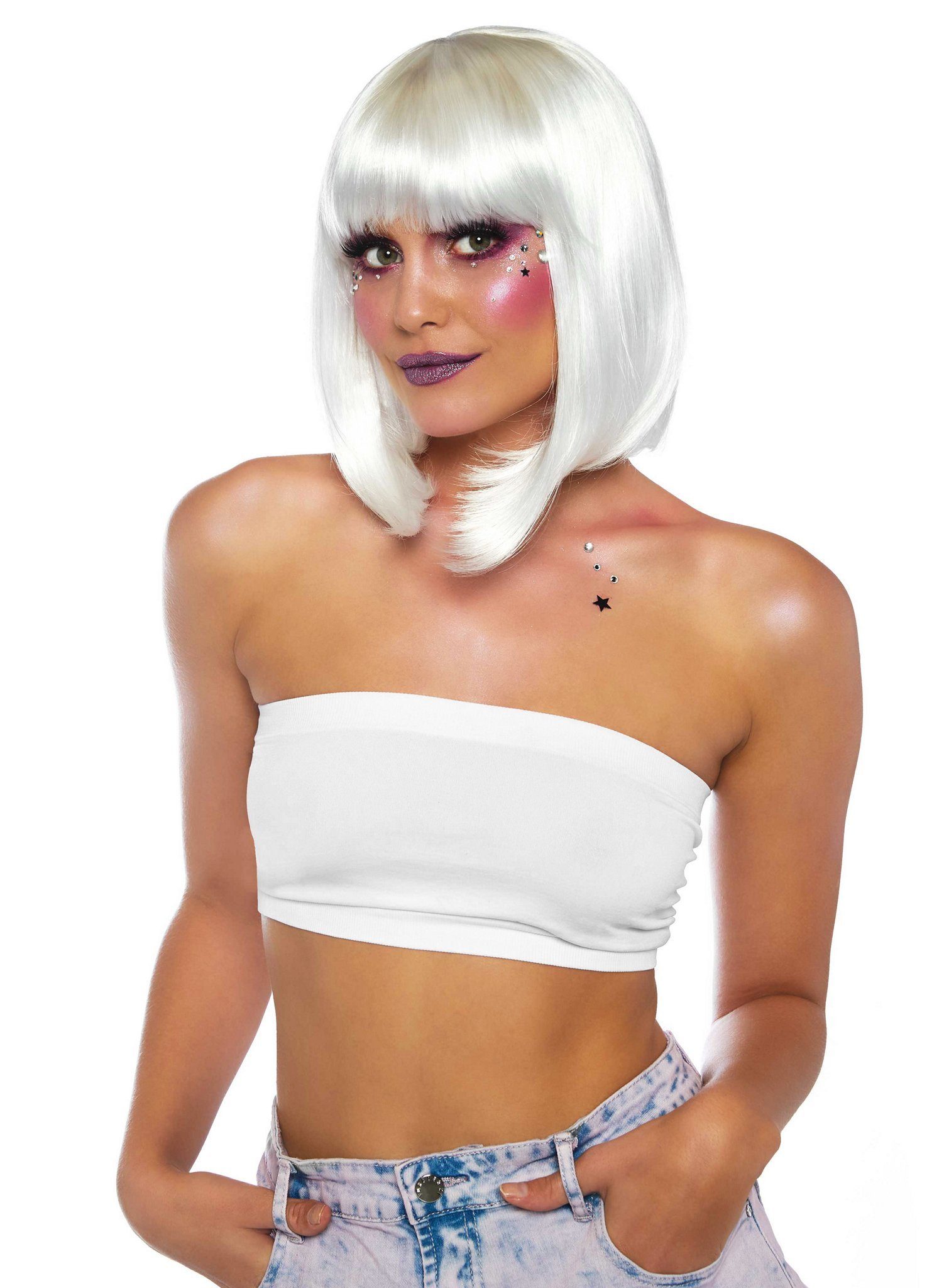 Leg Avenue Kostüm-Perücke Long Bob UV Perücke perlweiß - Faschingsperücke, Im Dunkeln leuchtende Perücke für Halloween, Karneval, Festival und