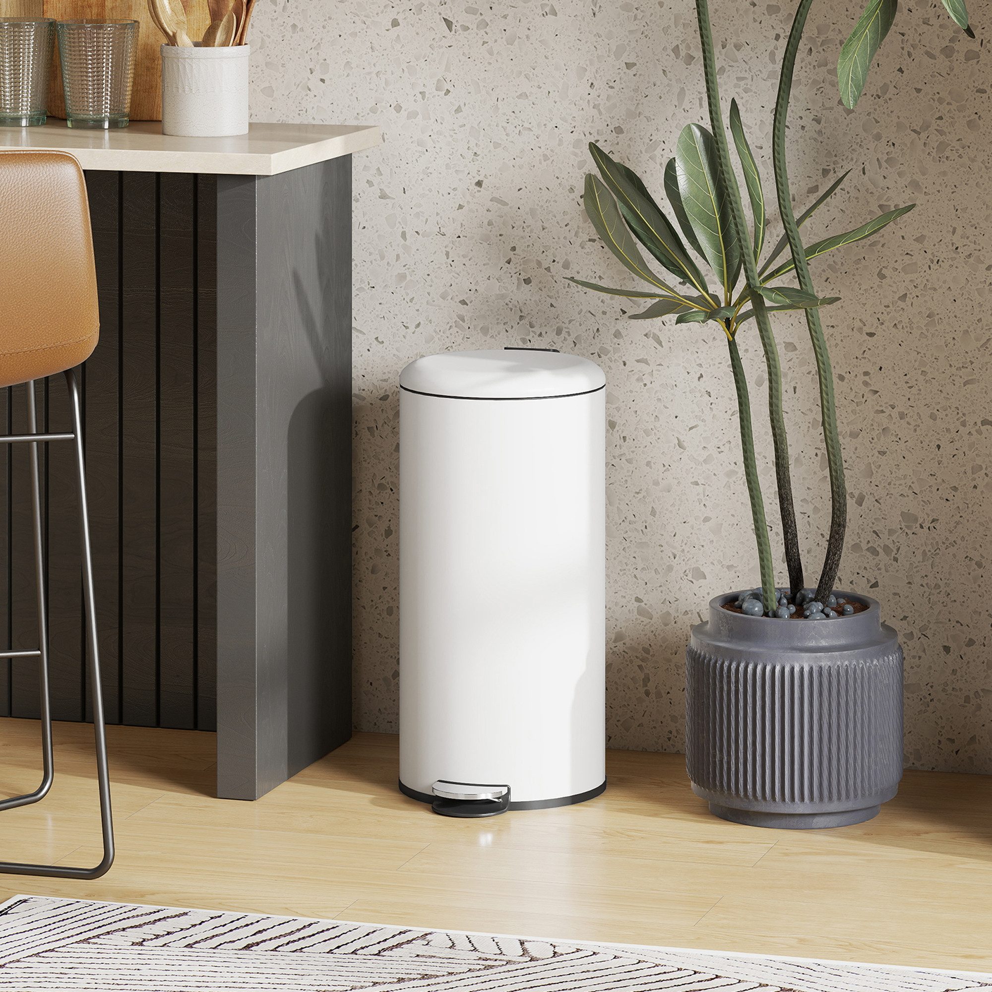 HOMCOM Mülleimer 30L, mit Deckel und Fußpedal, Inneneimer, für Wohnzimmer, Büro, Metall, 36 x 30 x 63,5 cm