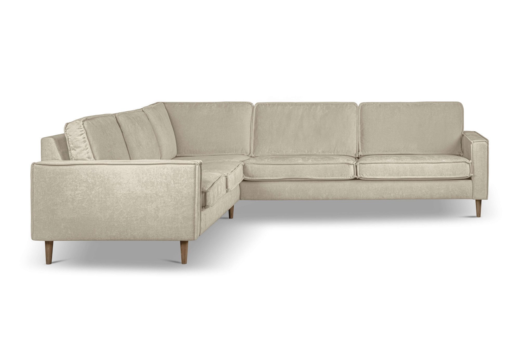 Home affaire Ecksofa Pinto Skandi, 290 cm, Chenille, Struktur, Ottomane links / rechts, mit Keder, Massivholzfüße Eiche geräuchert, Wellenunterfederung