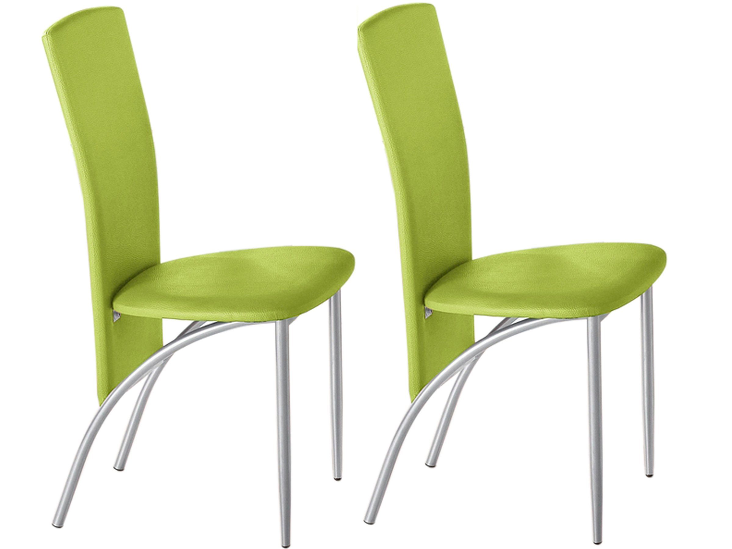 loft24 Esszimmerstuhl Nevada (Set, 2 St), Bezug aus Kunstleder, Metallgestell in silber, Sitzhöhe ca. 47 cm grün | Stühle