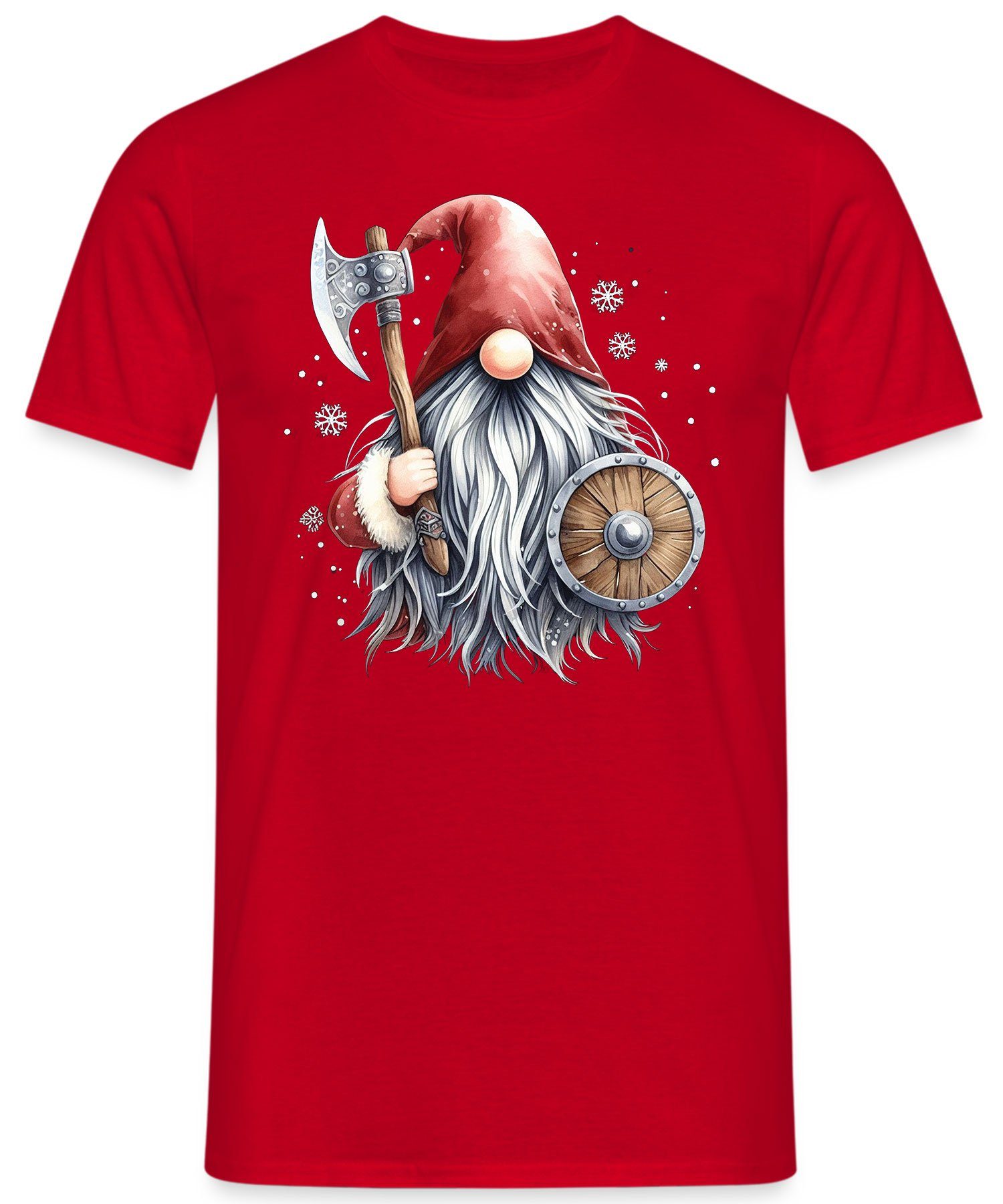 Rot - Gnom Zwerg X-mas Wichtel Formatee Kurzarmshirt (1-tlg) Weihnachtsgeschenk Weihnachten Quattro Wikinger