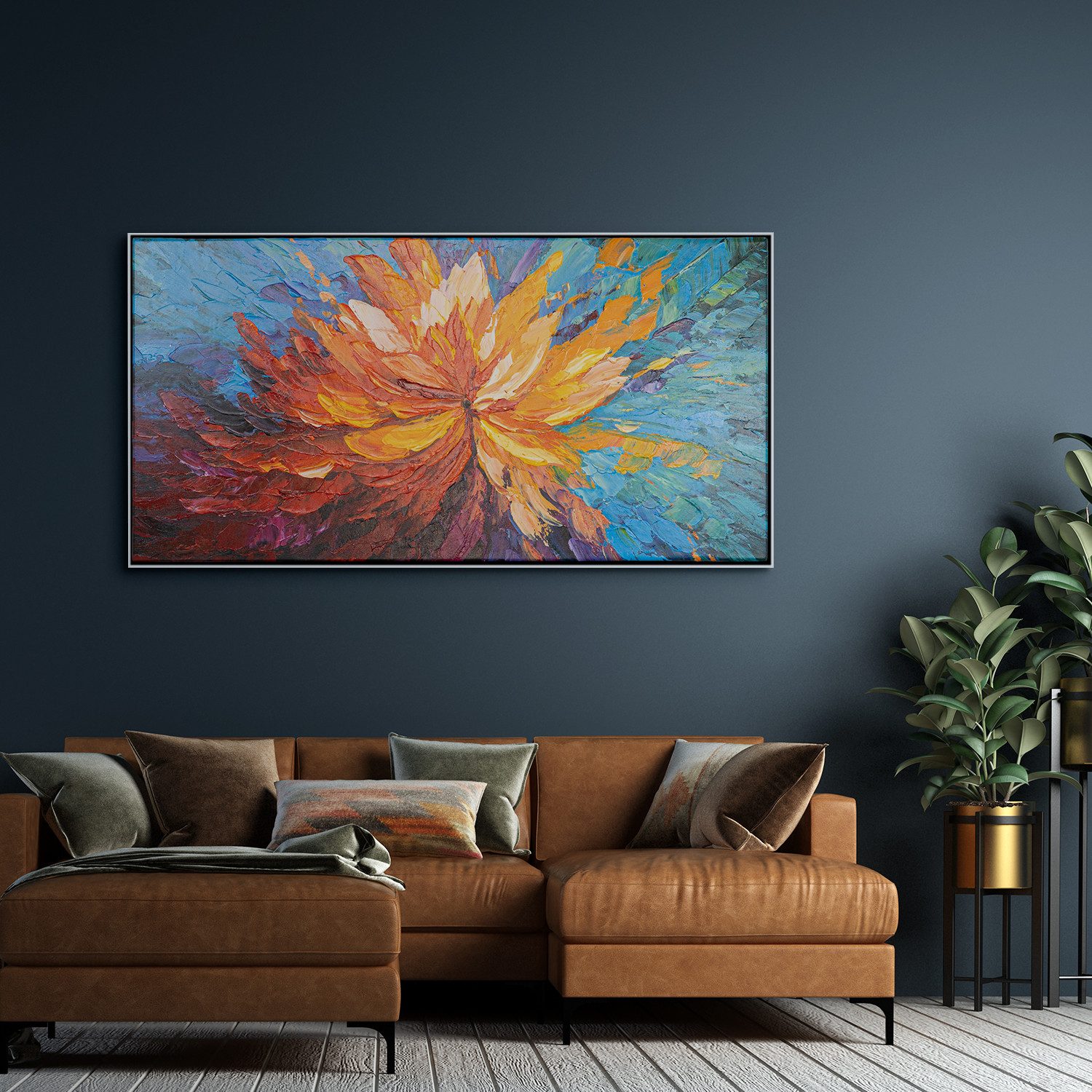 AUREDAS Gemälde Balance im Chaos, 160x80, Gemälde, Rahmen weiss, Urban, Abstrakt, Feuer