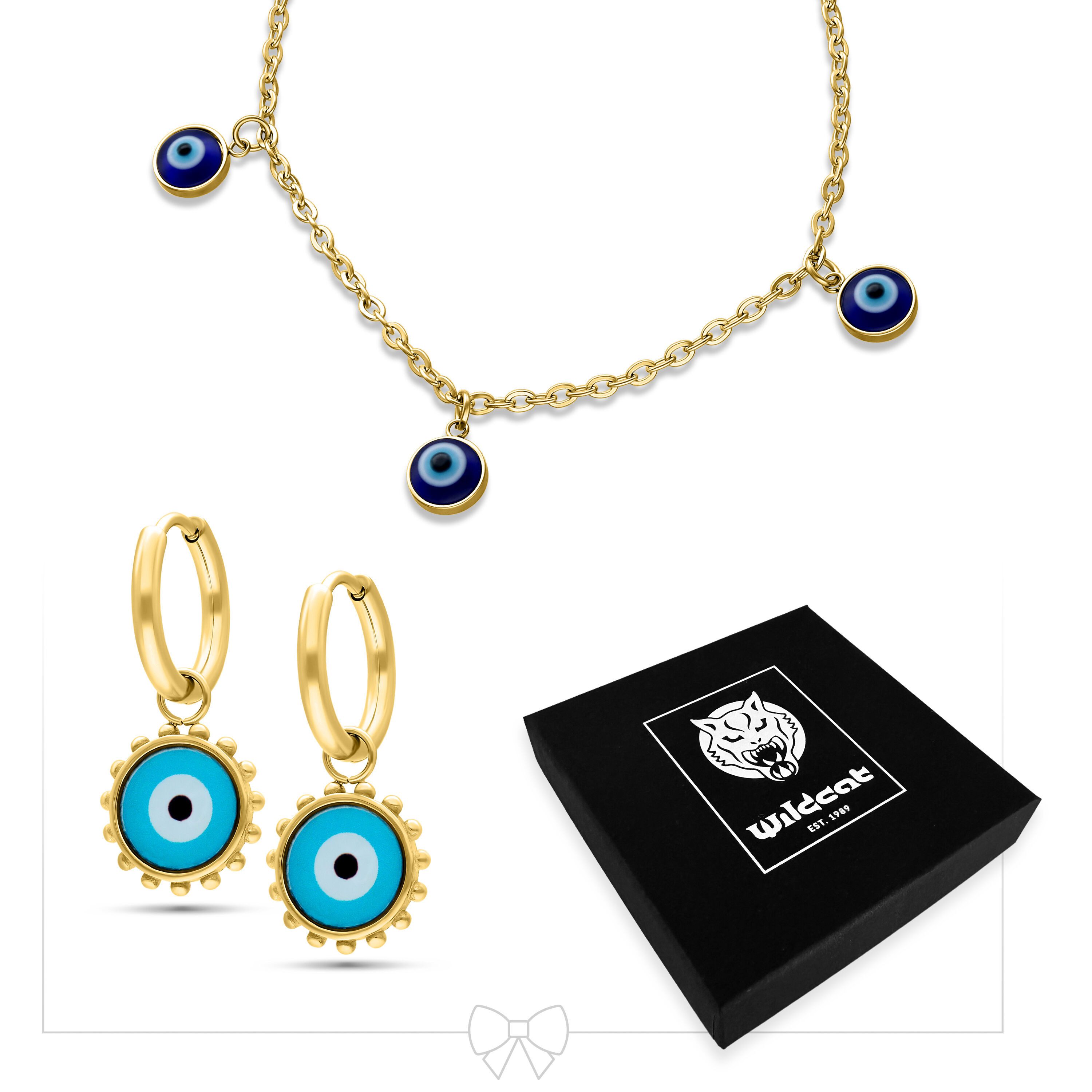 Wildcat Schmuckset Little Nazar Eye Bracelet with Hoops Set für Ohr, 1 Stück, Chirurgenstahl 316L - wasserfest, hautverträglich, Gold
