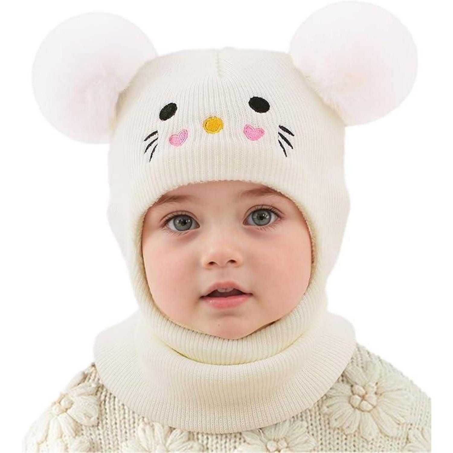 LuxusKollektion Sturmhaube Wintermütze Kinder Sturmhaube Thermo Winddicht Kapuze Katzen Weiß