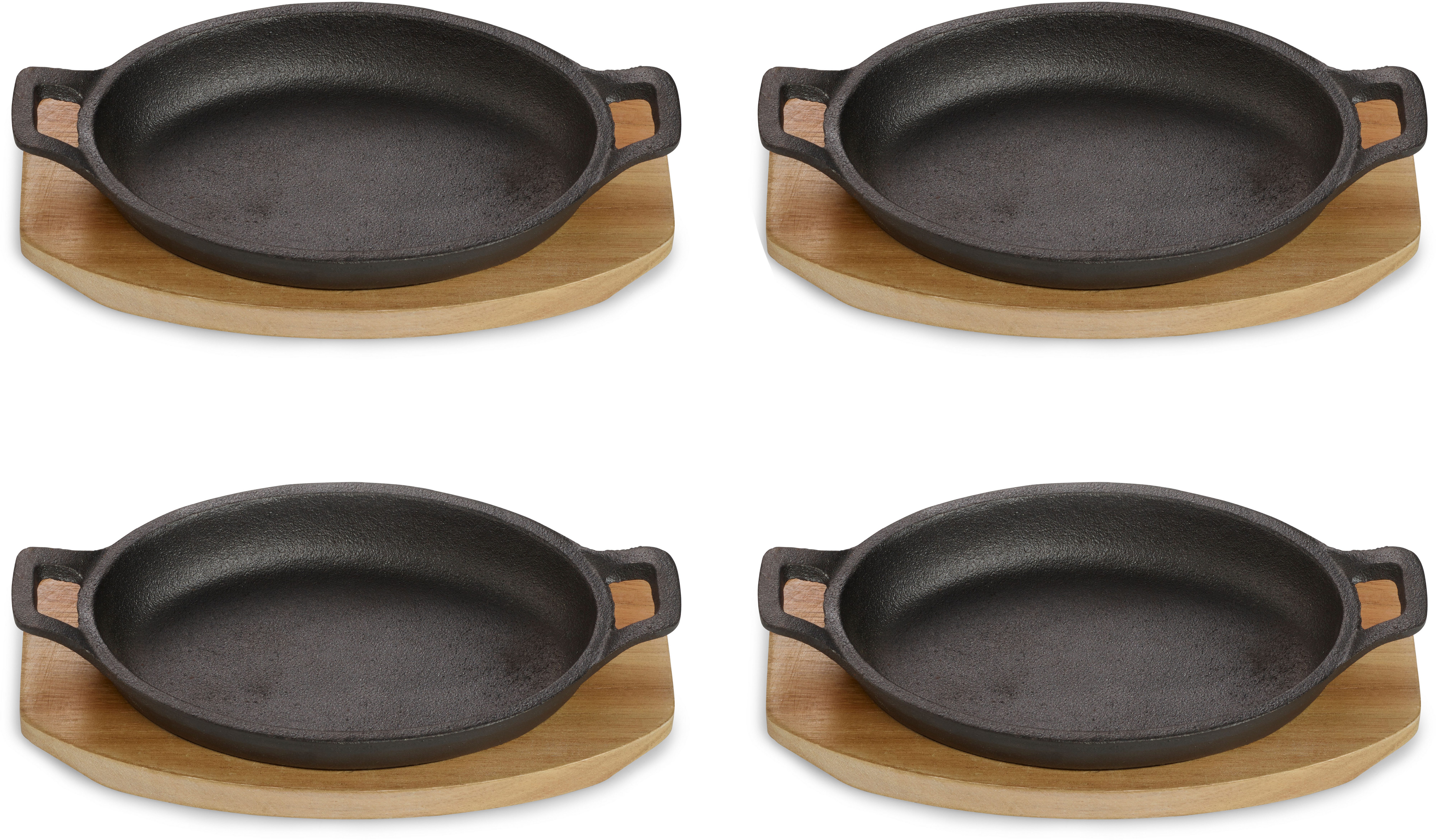 ECHTWERK Servierpfanne 4x Servierschale "BIG", Gusseisen (Set, 4-tlg), inkl. dekorativem Servierbrett, bereits eingebrannt