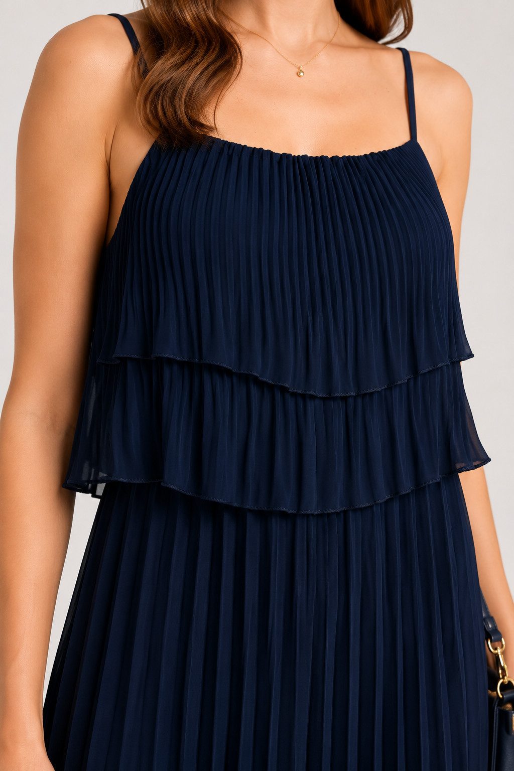 ITALY VIBES Plisseekleid - Maxi-Kleid Damen - langes Abendkleid mit Spaghettiträgern ONE SIZE - passend für Größen S-L