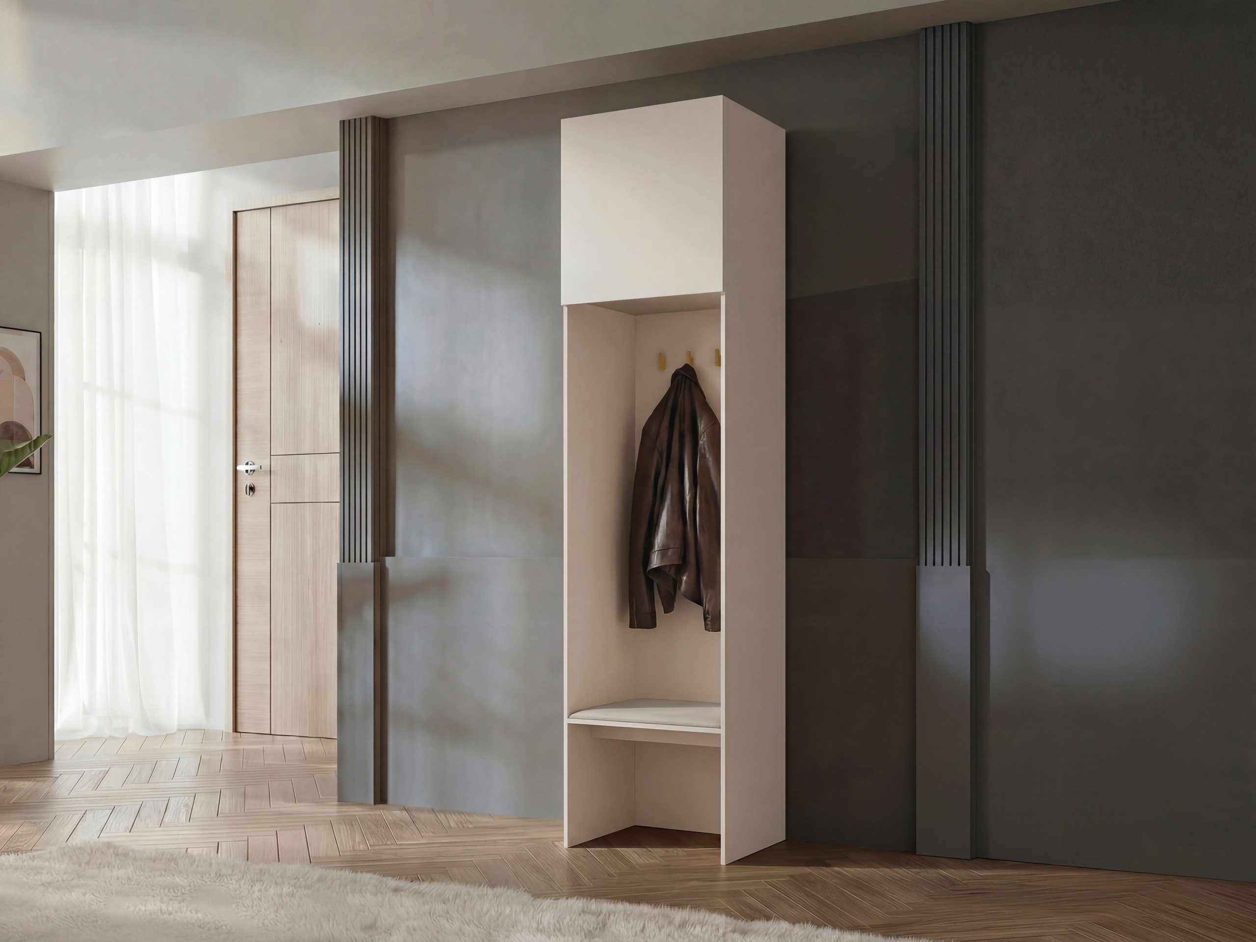 MIRJAN24 Garderoben-Set Soreno 58 L-R, (mit Drehtür), 58x47x237 cm, Kleiderhaken aus Metall in Gold oder Schwarz
