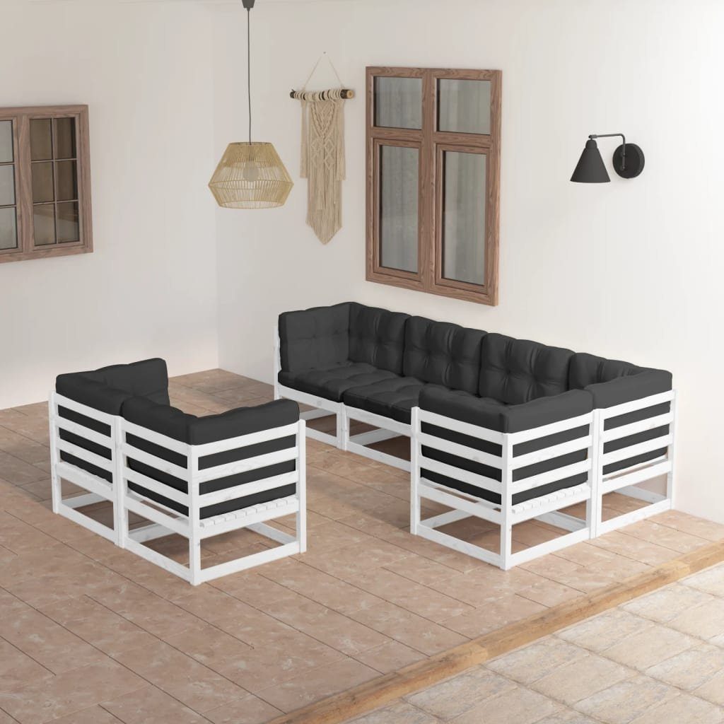 Garten-Lounge-Set mit vidaXL Massivholz Weiß 7-tlg. Kissen Kiefer, Gartenlounge-Set (1-tlg)