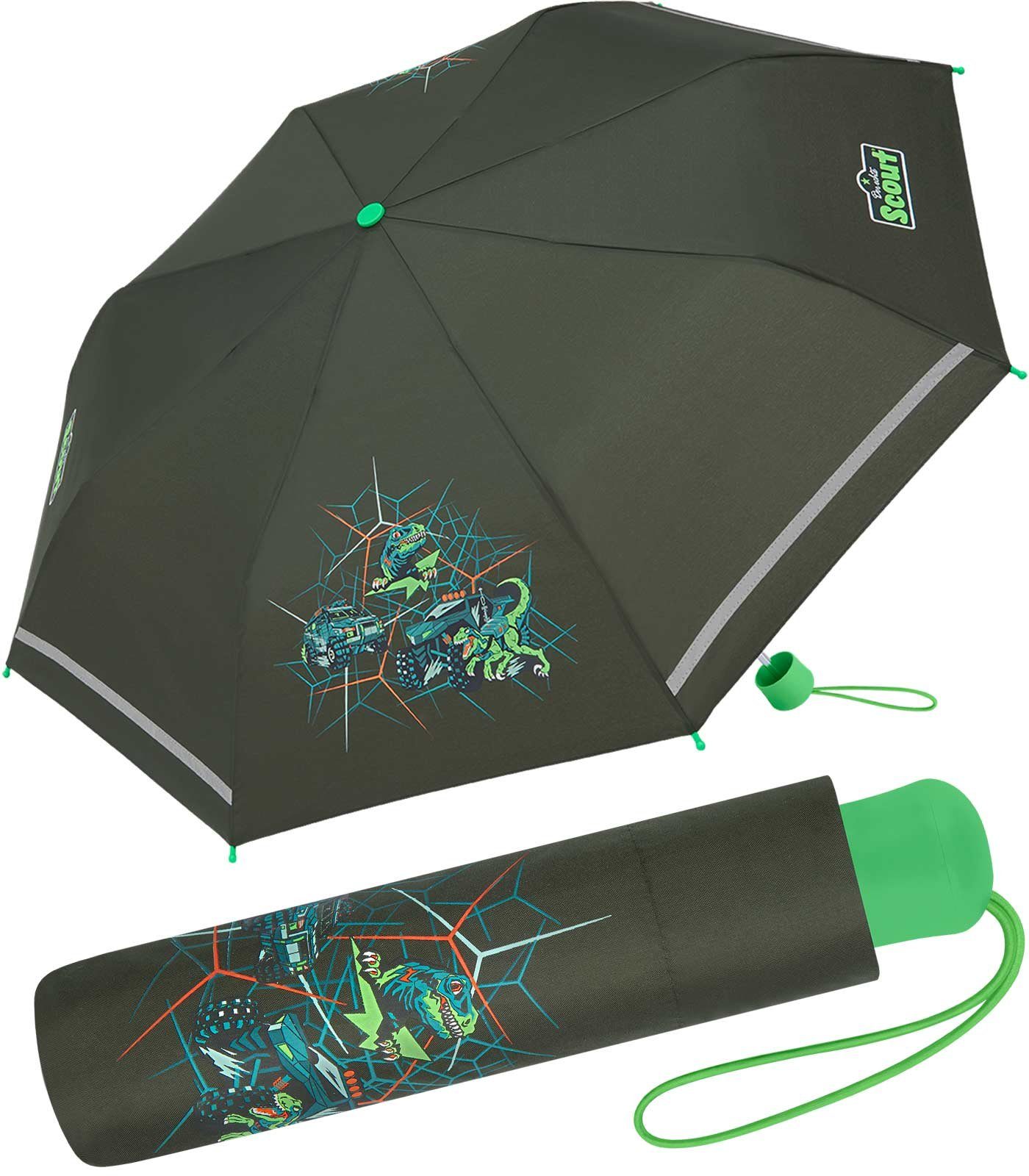Scout Taschenregenschirm extra reflektierend für und - gemacht, Mini leicht Kinder Dino Kinderschirm, Hunter bedruckt