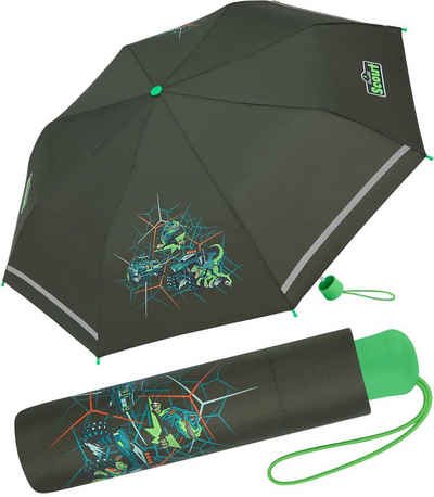 Scout Taschenregenschirm Dino Hunter - Mini Kinderschirm, extra leicht für Kinder gemacht, reflektierend und bedruckt
