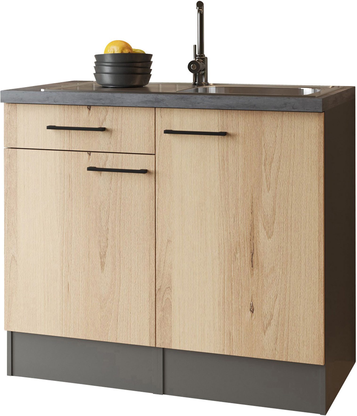RESPEKTA Pantryküche Oliver, zerlegt, mit Edelstahlspüle, mit Soft-Close Funktion, Breite 100 cm