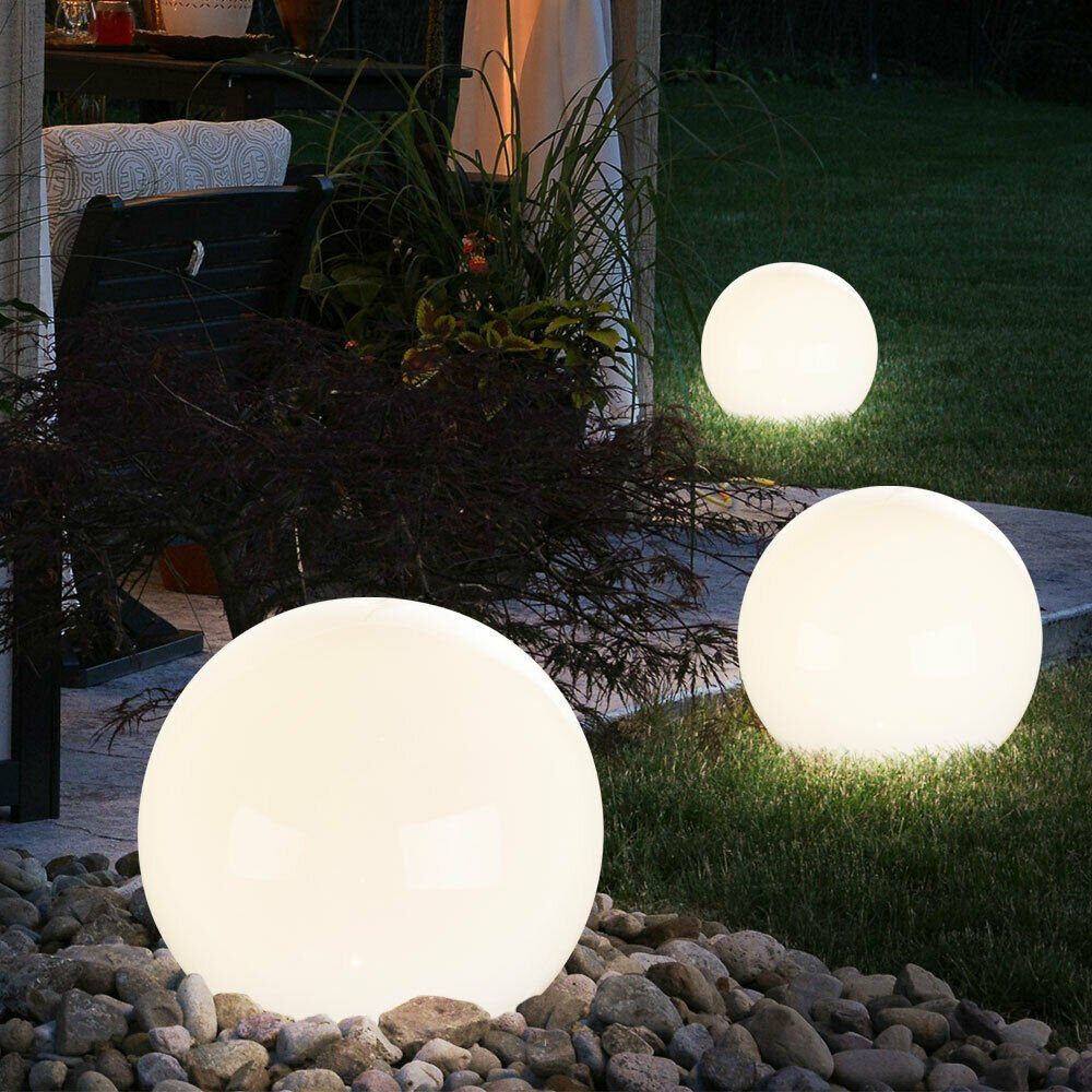 3-er Set LED SOLAR Kugeln Weiß Außen Steck Leuchten Haus Garten Erdspieß Lampen 