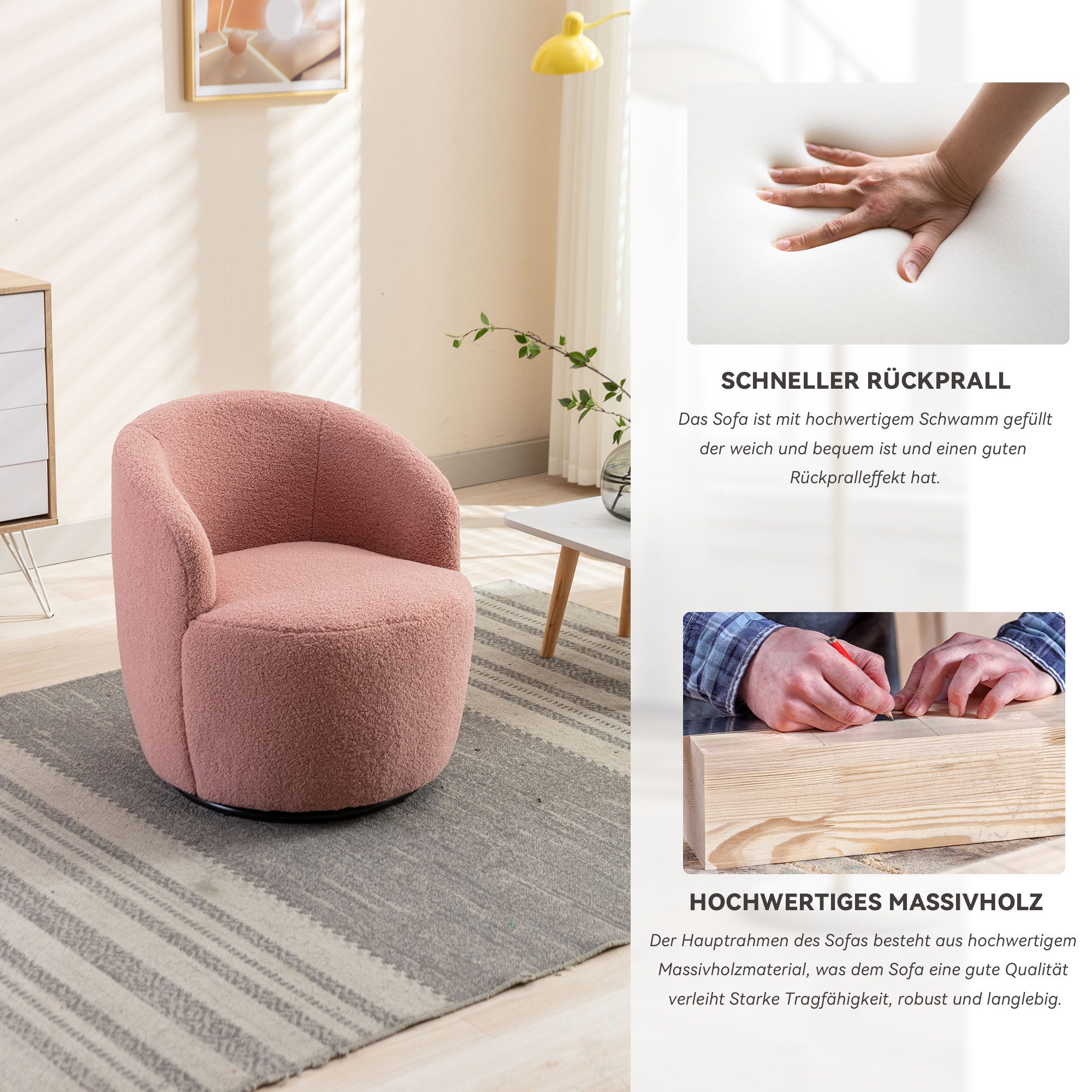 i@home Polsterstuhl Drehbarer Lounge-Sessel aus Teddy-Stoff, günstig online kaufen