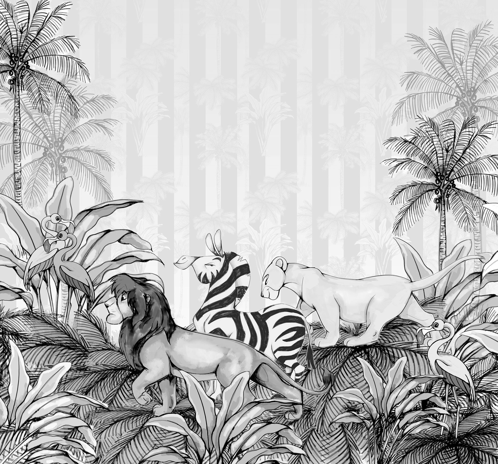 Komar Fototapete Lion King Monochrome, glatt, Comic, mehrfarbig, (Packung),  300x280 cm (Breite x Höhe) | Fototapeten