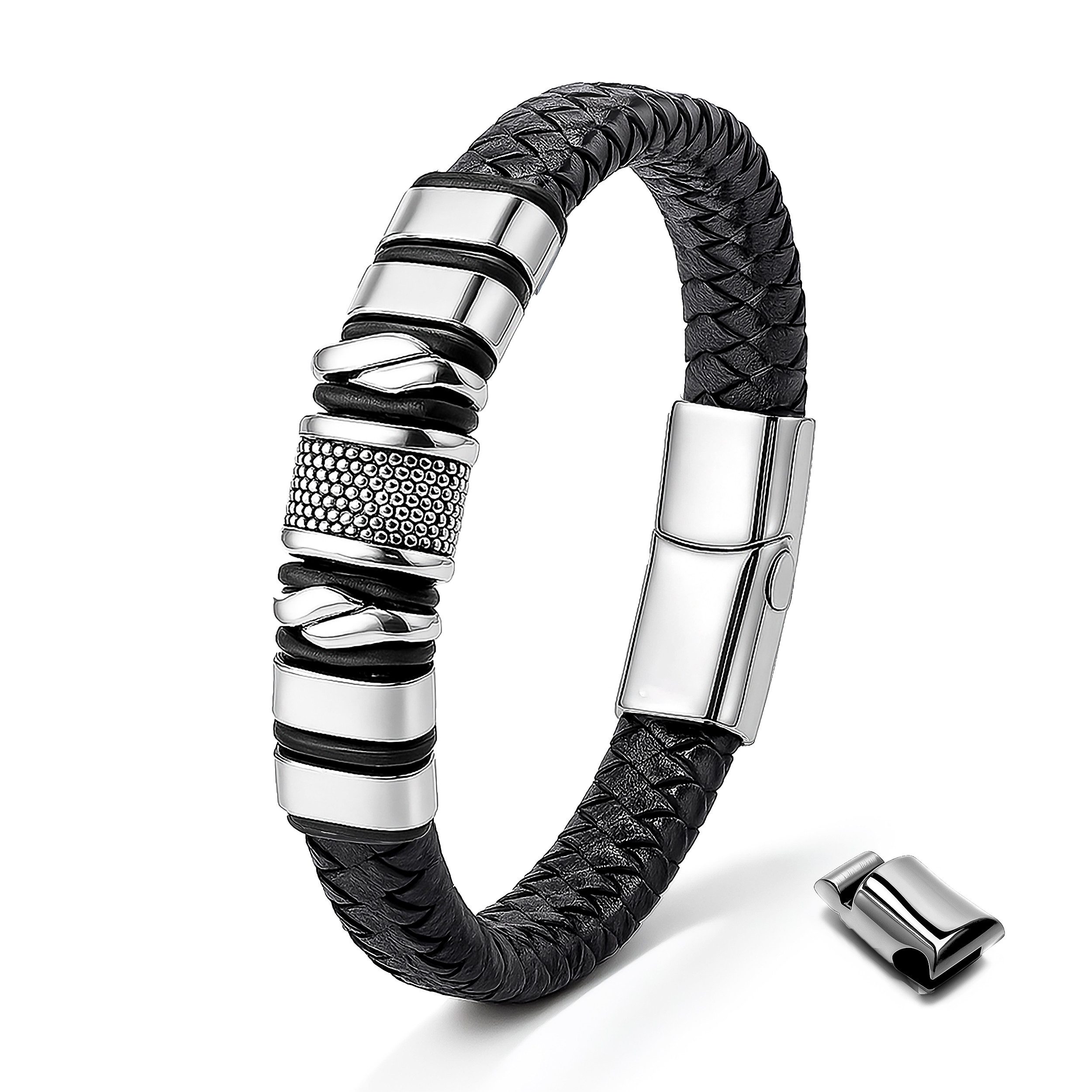 UNIQAL.de Lederarmband „MAMBA“ – Maskulines Design in Schwarz & Silber (Ech günstig online kaufen