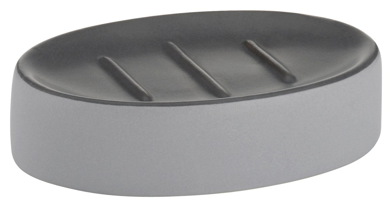 kela Seifenschale MATSI, Hellgrau, Schwarz, mit Rillen, Breite: 13 cm, aus Keramik