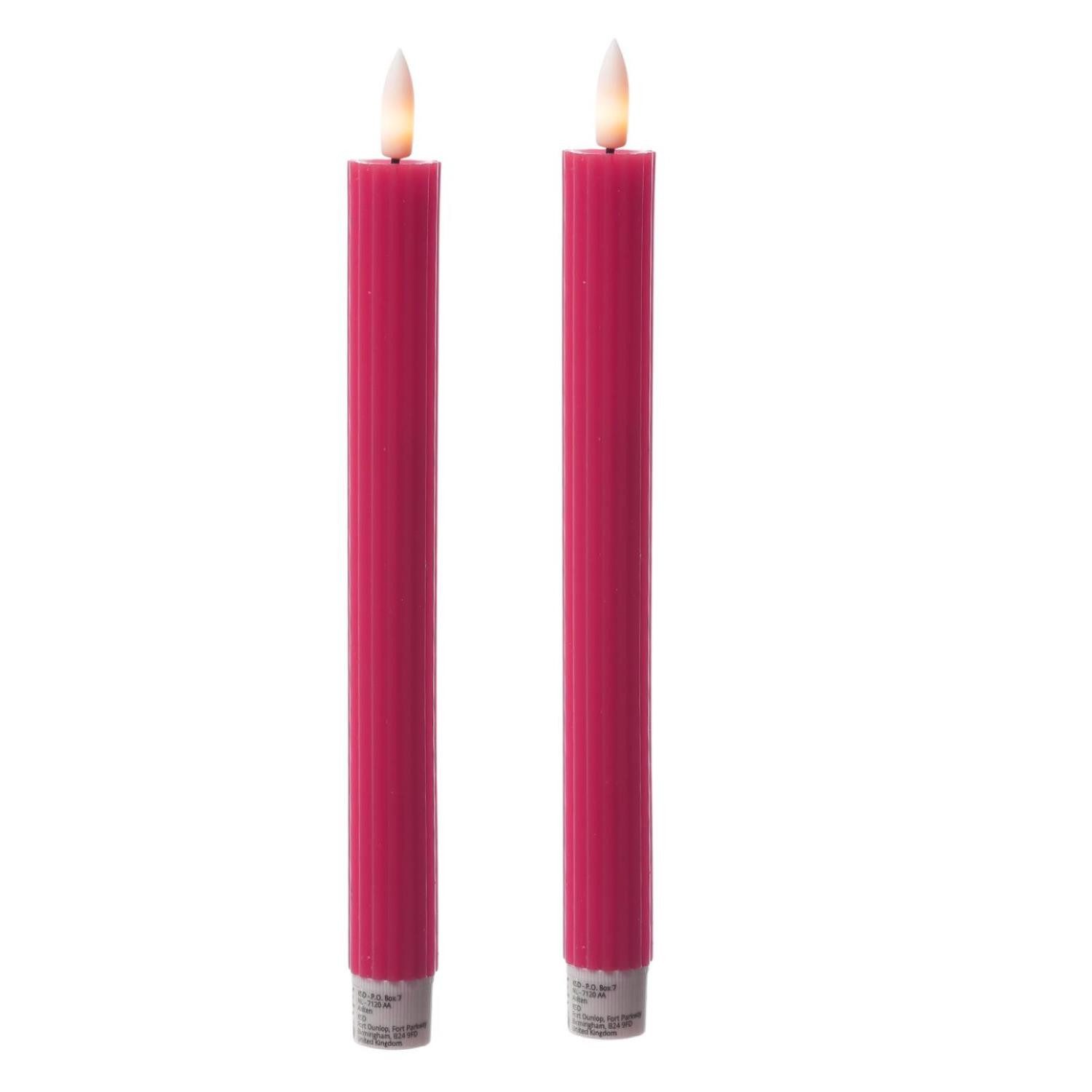 LED-Kerze LED Stabkerzen gerillt Tafelkerzen Dinner Spitzkerzen beerenrot 2St.