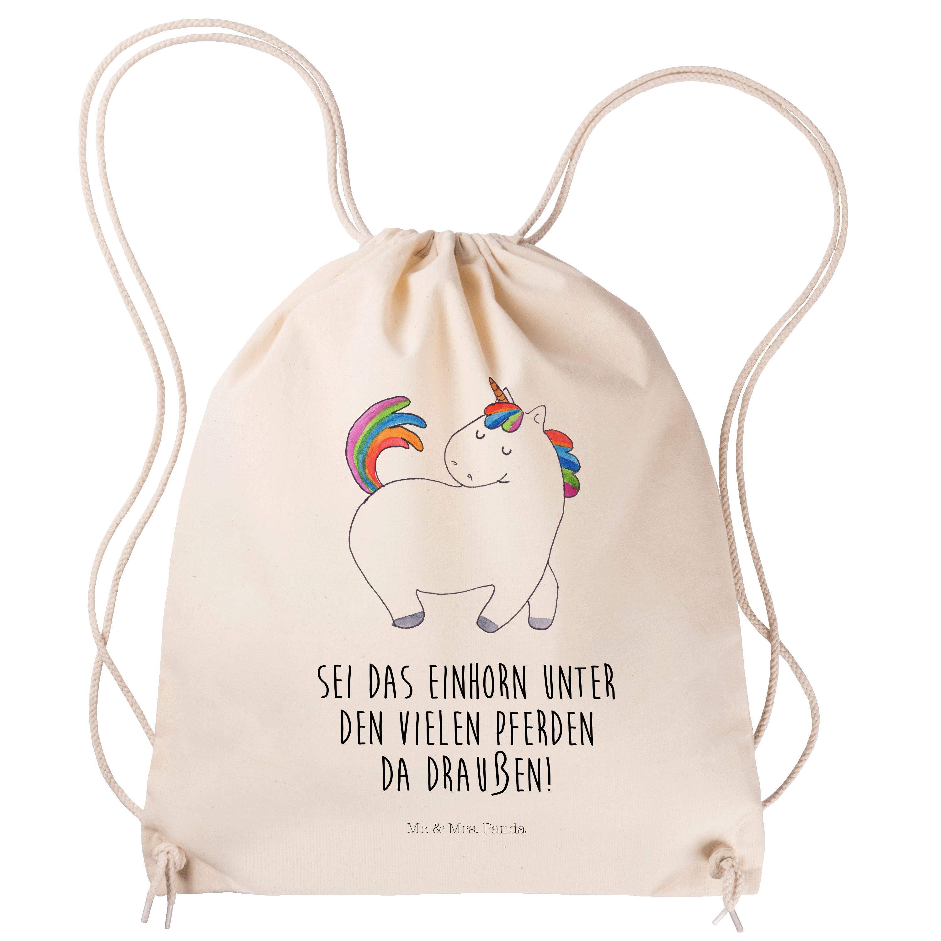 Mr. & Mrs. Panda Sporttasche Einhorn stolzierend - Transparent - Geschenk, Sportbeutel Kinder, Ein (1-tlg)