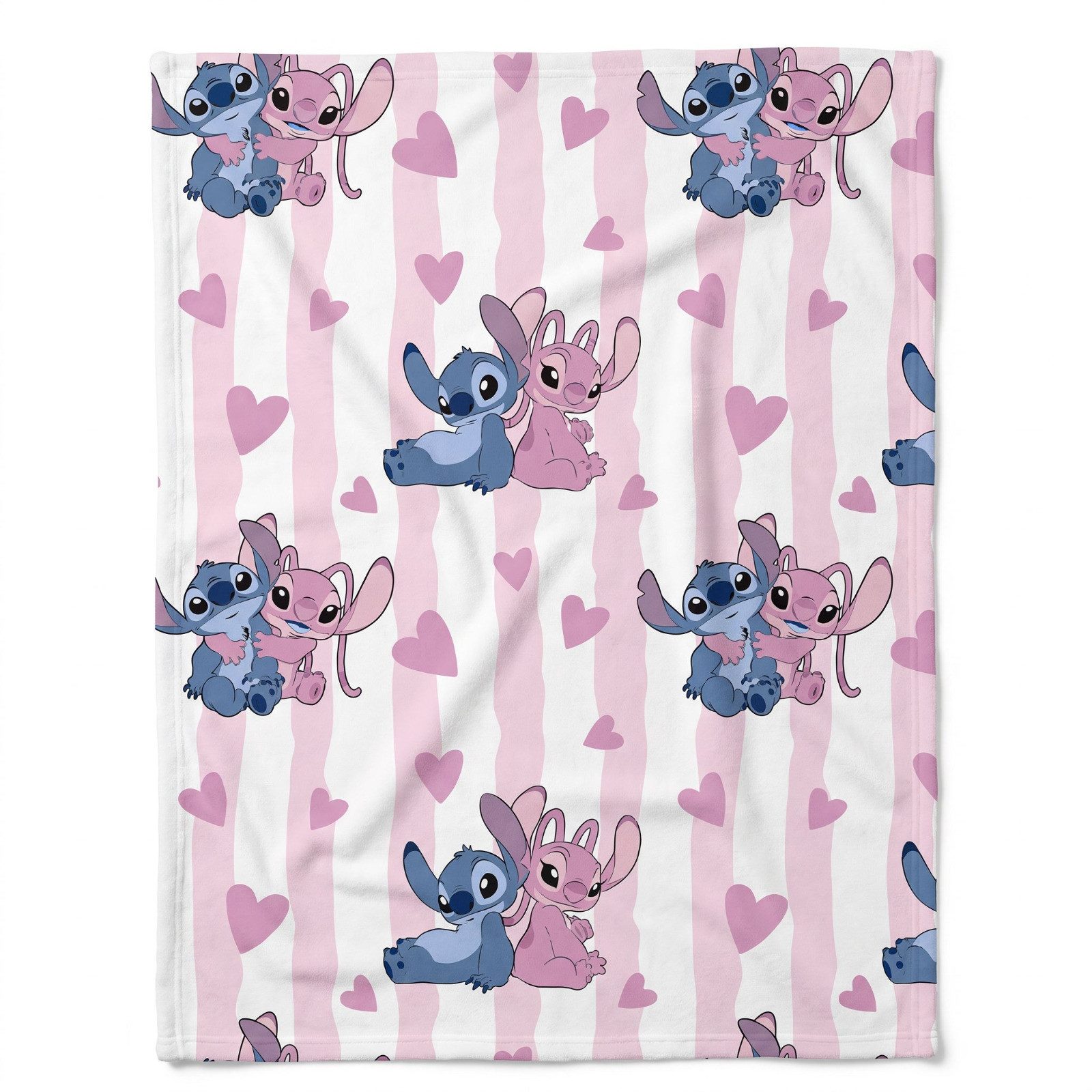 Wohndecke Stitch und Angel Flanell-Kuscheldecke 110x150 cm, rosa-weiß, Disney