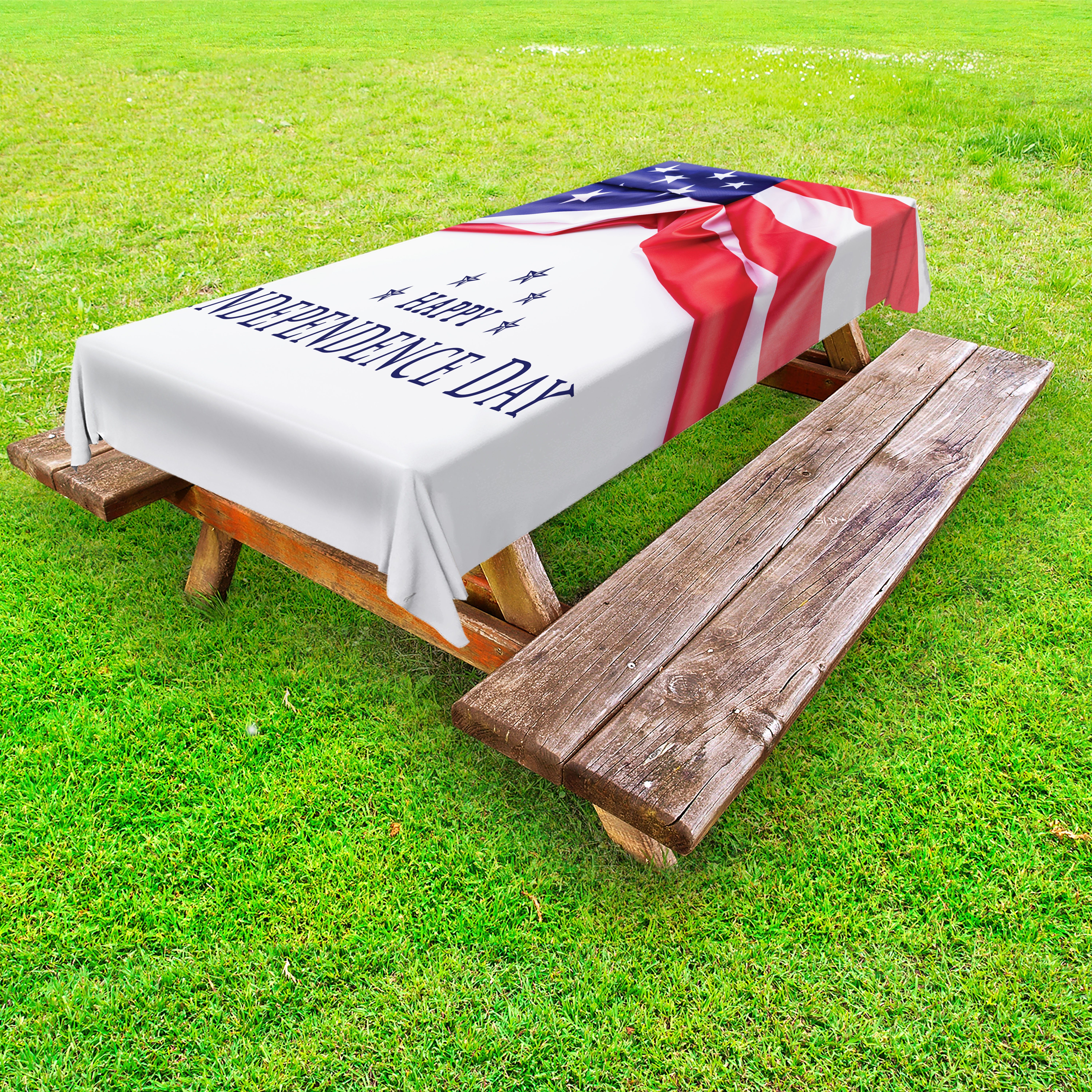 Abakuhaus Tischdecke dekorative waschbare Picknick-Tischdecke, 4. Juli Flagge Geschmückt Text