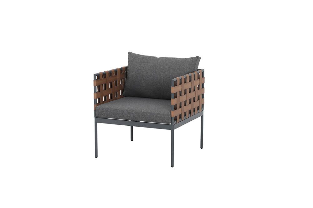 riess-ambiente Gartensessel UNIQUE 70cm schwarz / braun / grau · Gartensessel inkl. Kissen (Einzelartikel, 1-St), indoor & outdoor · Aluminium & Polyrattan Geflecht · waschbarer Bezug