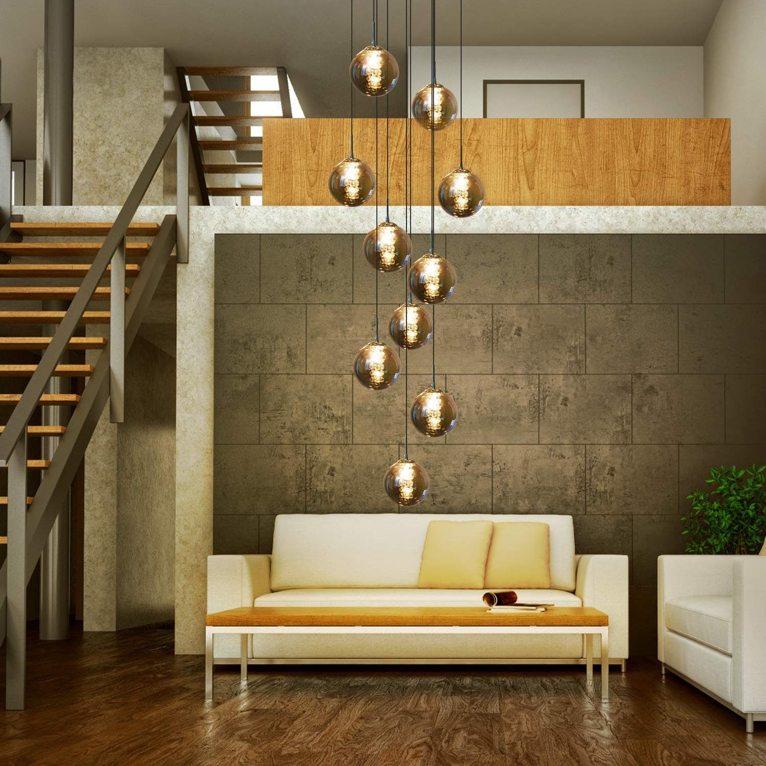 ZMH Pendelleuchte 1/3/4/6/10-flammig, Hängelampe mit Glaskugeln Ø 15 cm,G9 LED, Glaskugel Hochwertige Design, LED wechselbar, 80–200 cm höhenverstellbar – Bild 5 von 5