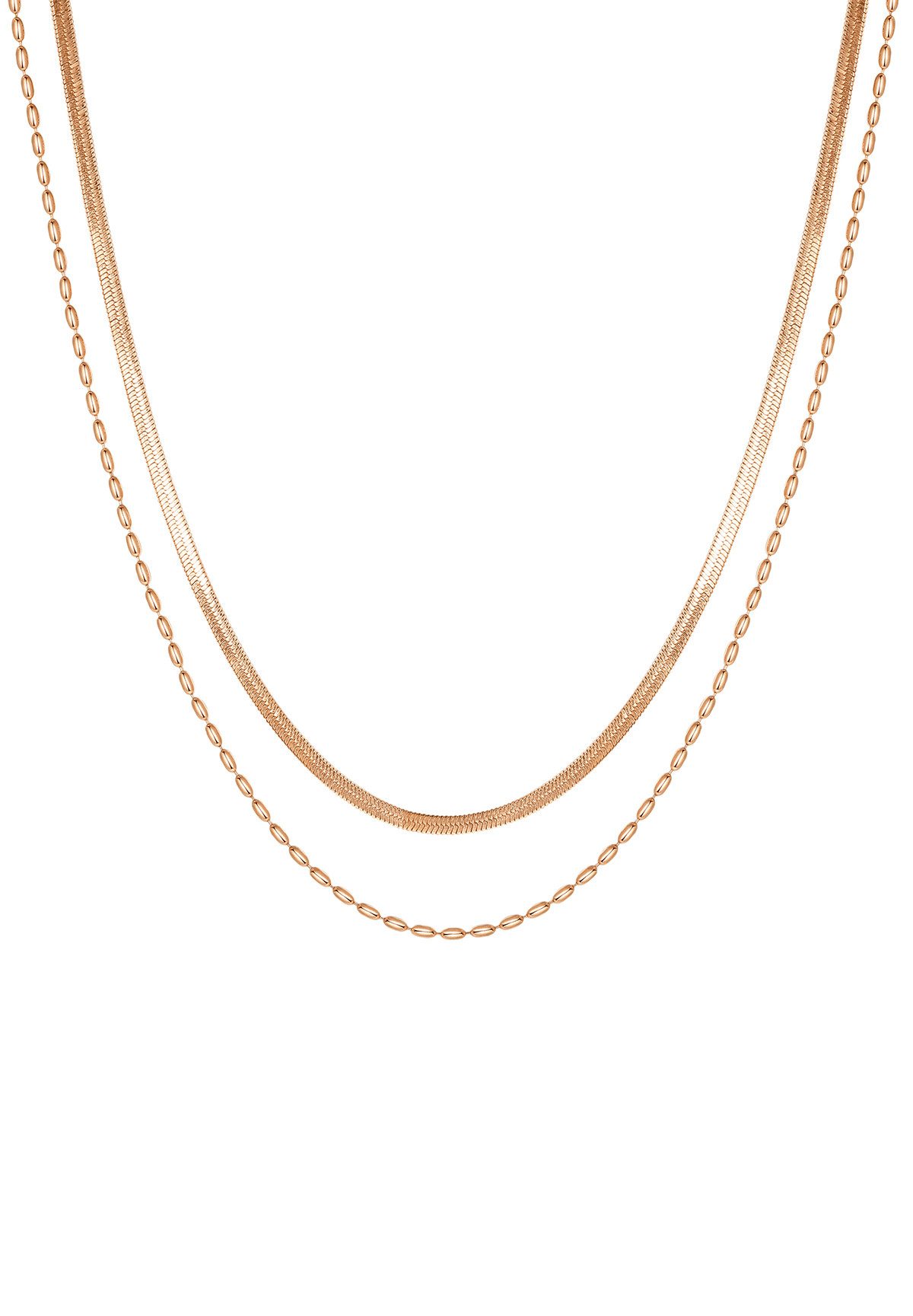 Hey Happiness Collierkettchen Dual-Design, Damen Layer Kette, 2er Schlange und Kugelkette, wasserfest