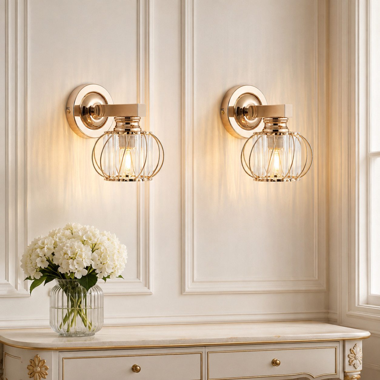 BlingBin Wandleuchte Goldene Kristall Innen,E27 Wohnzimmer Wandlampe Moderne, Gold Metall, ohne Leuchtmittel, Kristallwandleuchte für Wohnzimmer Korridor Esszimmer