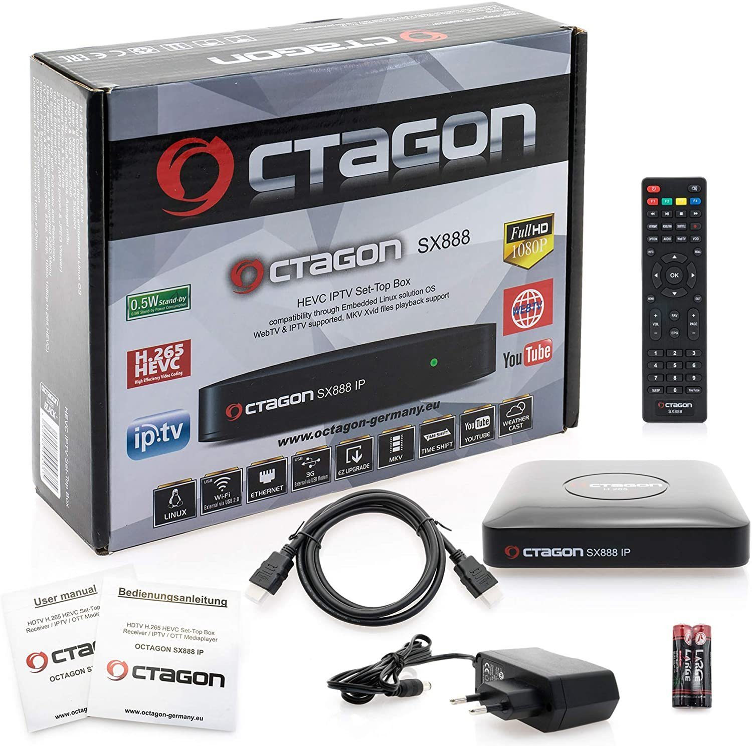 OCTAGON Streaming-Box OCTAGON IP Box HEVC H.265 Xtream SX888 M3U IPTV Set-Top Stalker